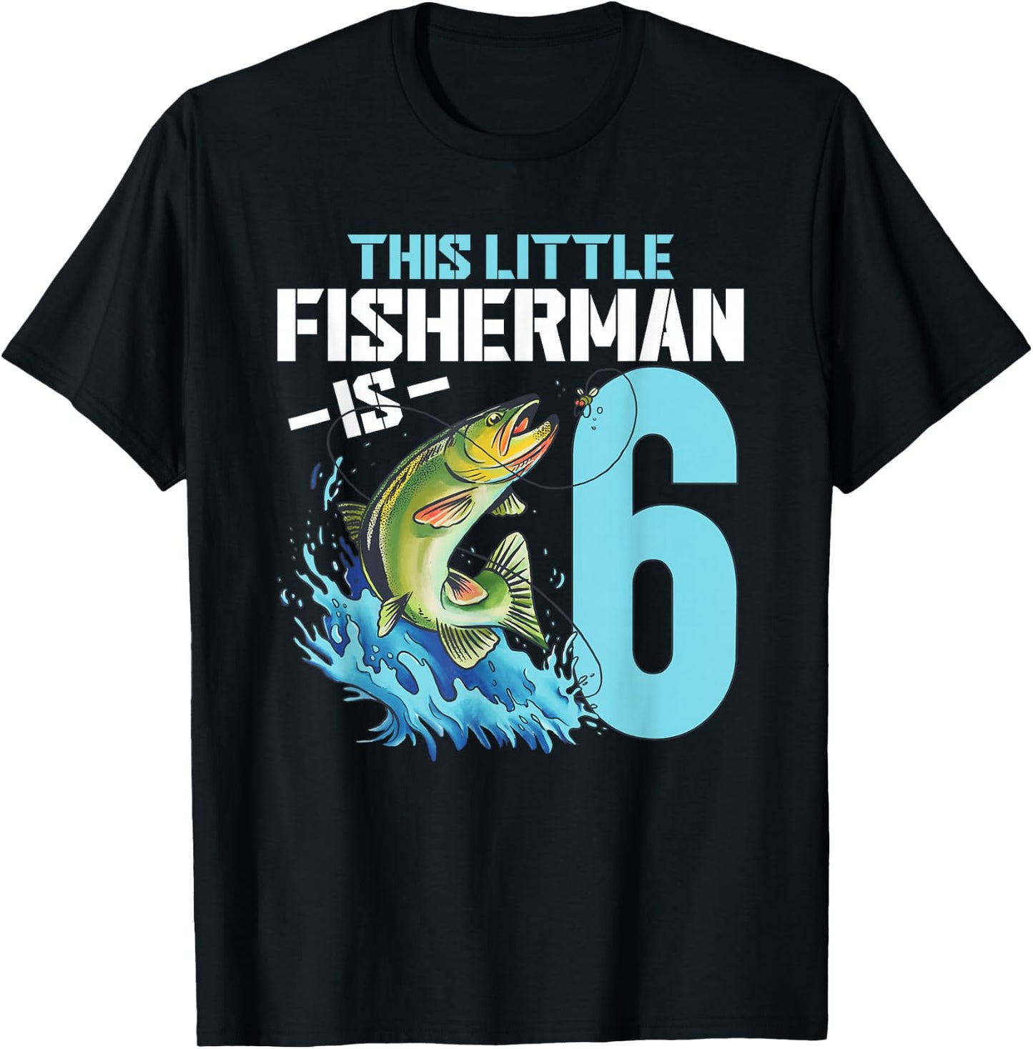 Fishing Birthday Shirt 6 Year Old Boy Fisher 6th Bday Kids T-Shirt - T-Shirt | Black