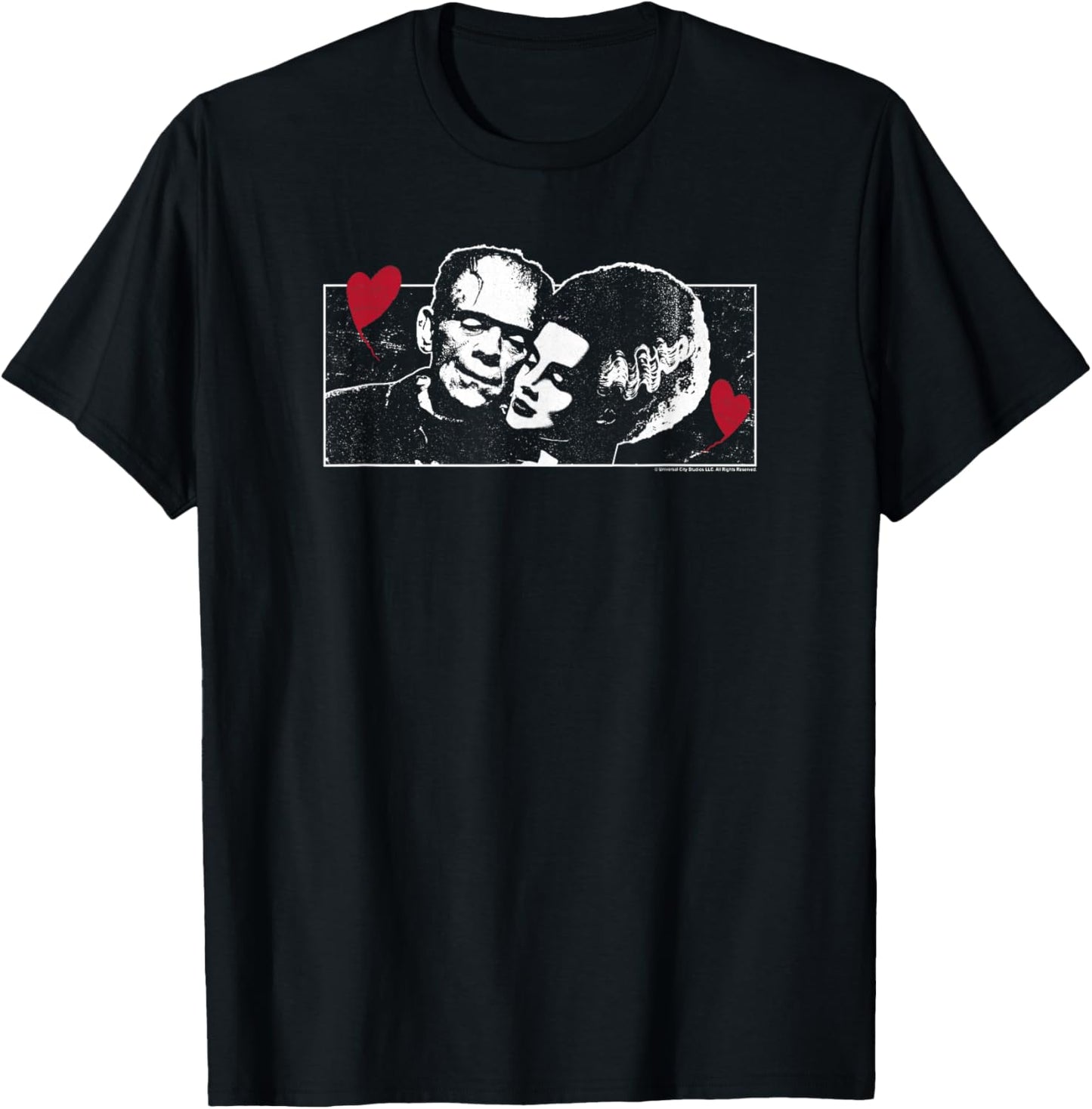 Universal Monsters Valentine's Day Frankenstein and Bride T-Shirt - T-Shirt | Black