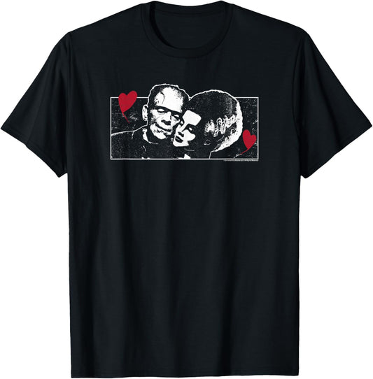 Universal Monsters Valentine's Day Frankenstein and Bride T-Shirt - T-Shirt | Black