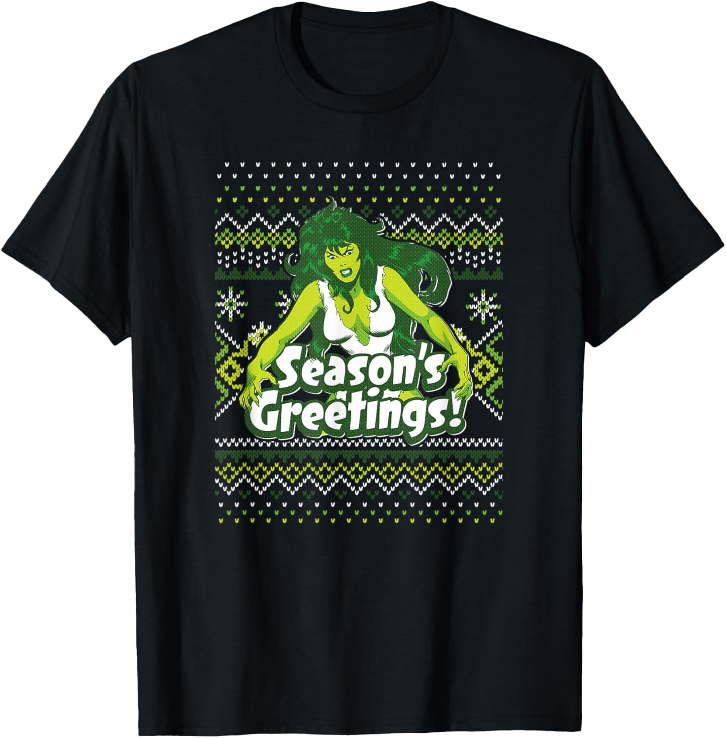 Marvel She-Hulk Season's Greetings! Ugly Sweater T-Shirt - T-Shirt | Black