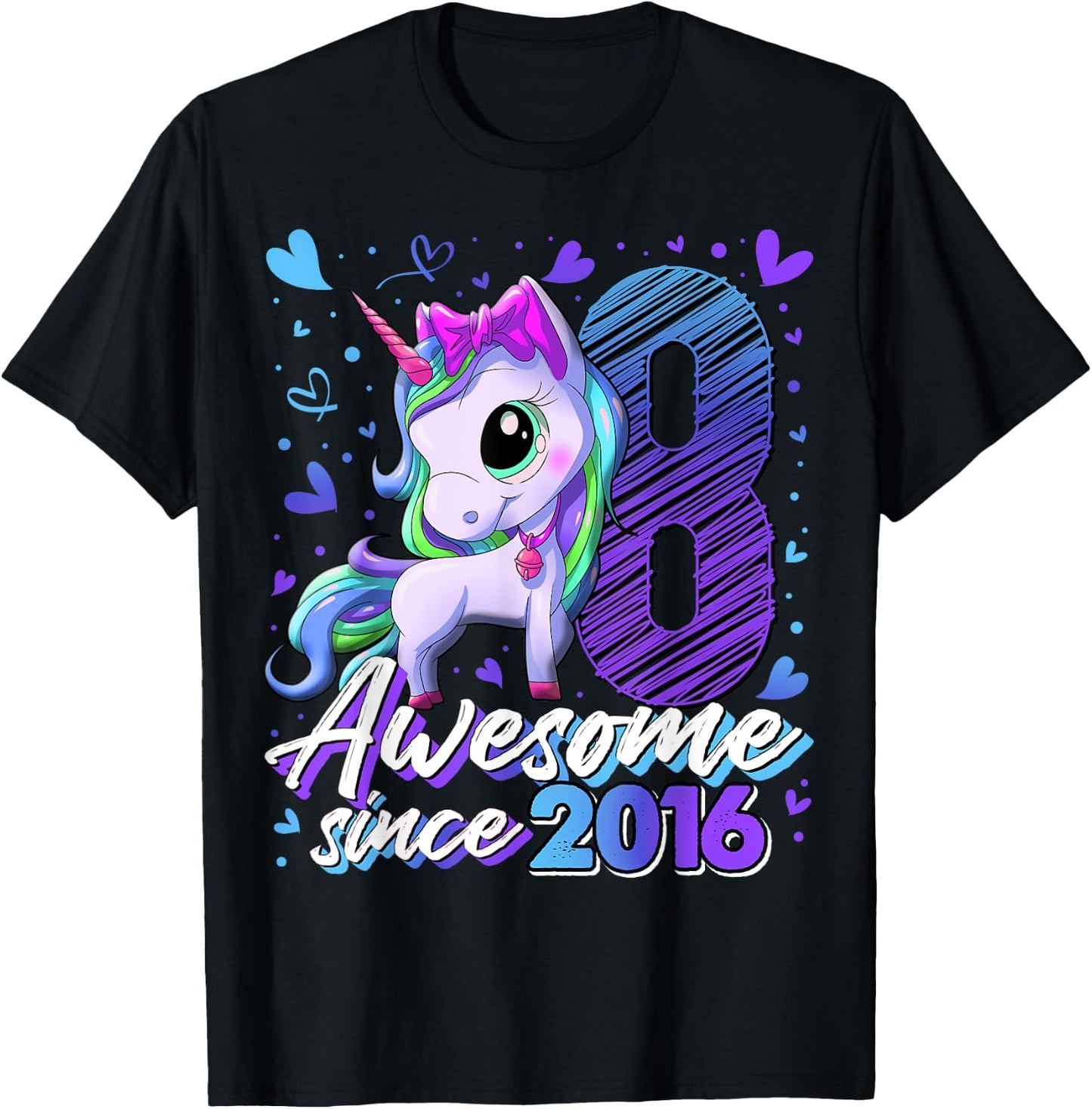 8 Years Old Flossing Unicorn Gifts 8th Birthday Girl Party T-Shirt - T-Shirt | Black