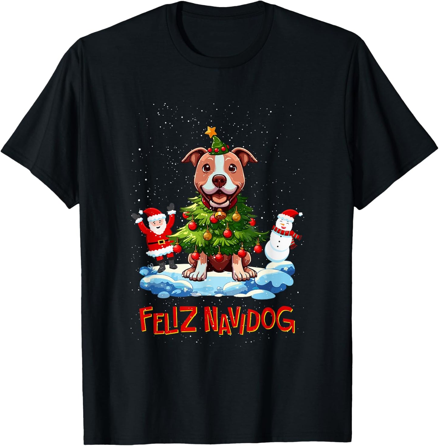 Pitbull Pittie Merry Christmas Tree Lights Dog X-Mas Dogs T-Shirt - T-Shirt | Black
