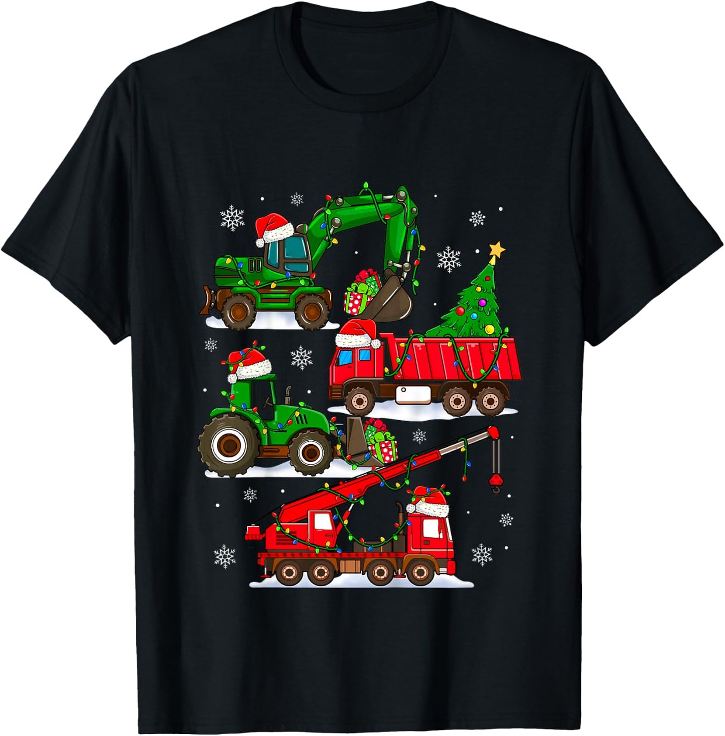 Kids Construction Excavator Christmas Tree for Boys Girls Toddler T-Shirt - T-Shirt | Black