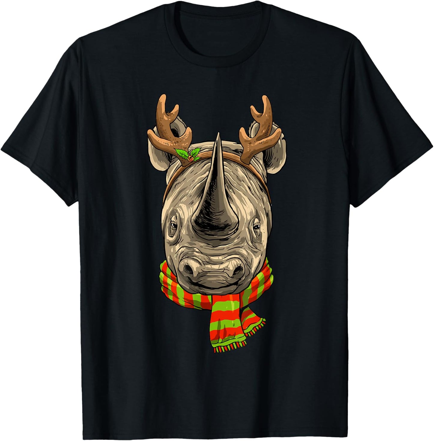 Christmas Rhinoceros Santa Clause Reindeer Xmas Safari Rhino T-Shirt - T-Shirt | Black