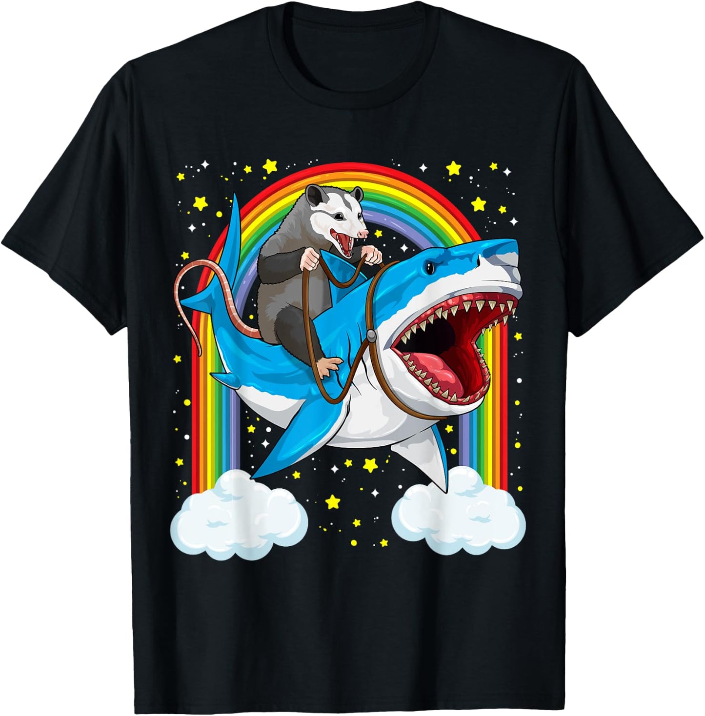 Funny Opossum Riding Shark Possum Trash Marsupial Mashup T-Shirt - T-Shirt | Black