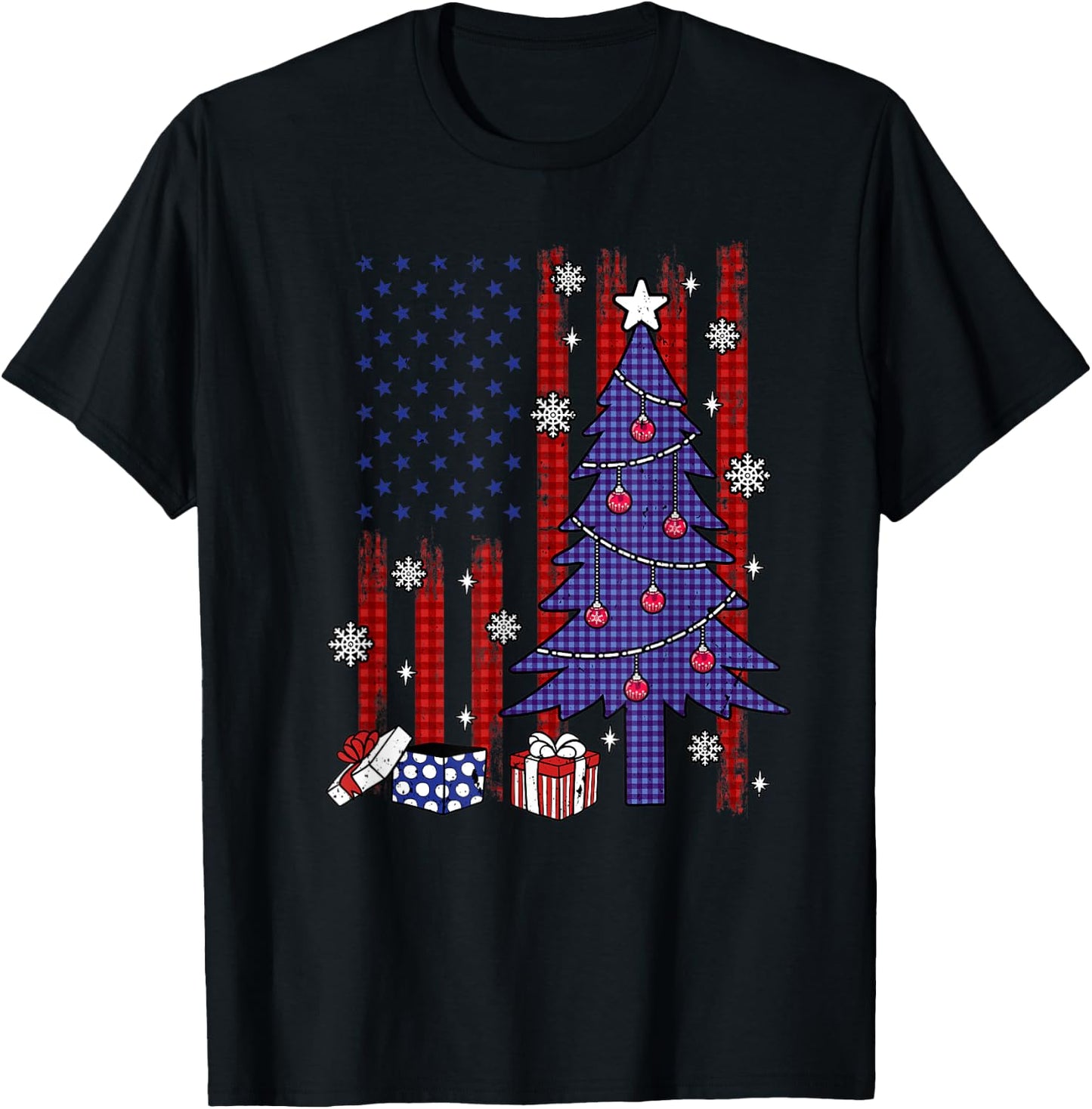 American Christmas Flag Patriotic Family Holiday Party T-Shirt - T-Shirt | Black