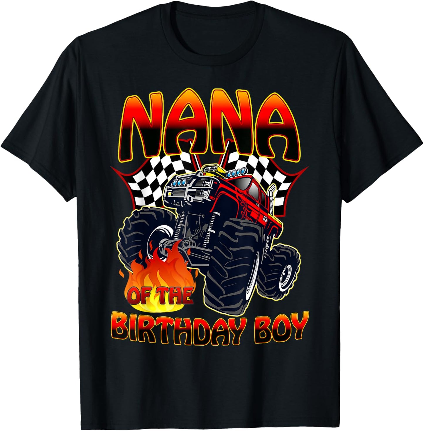Nana of The Birthday Boy Monster Truck Racing Cars Matching T-Shirt - T-Shirt | Black