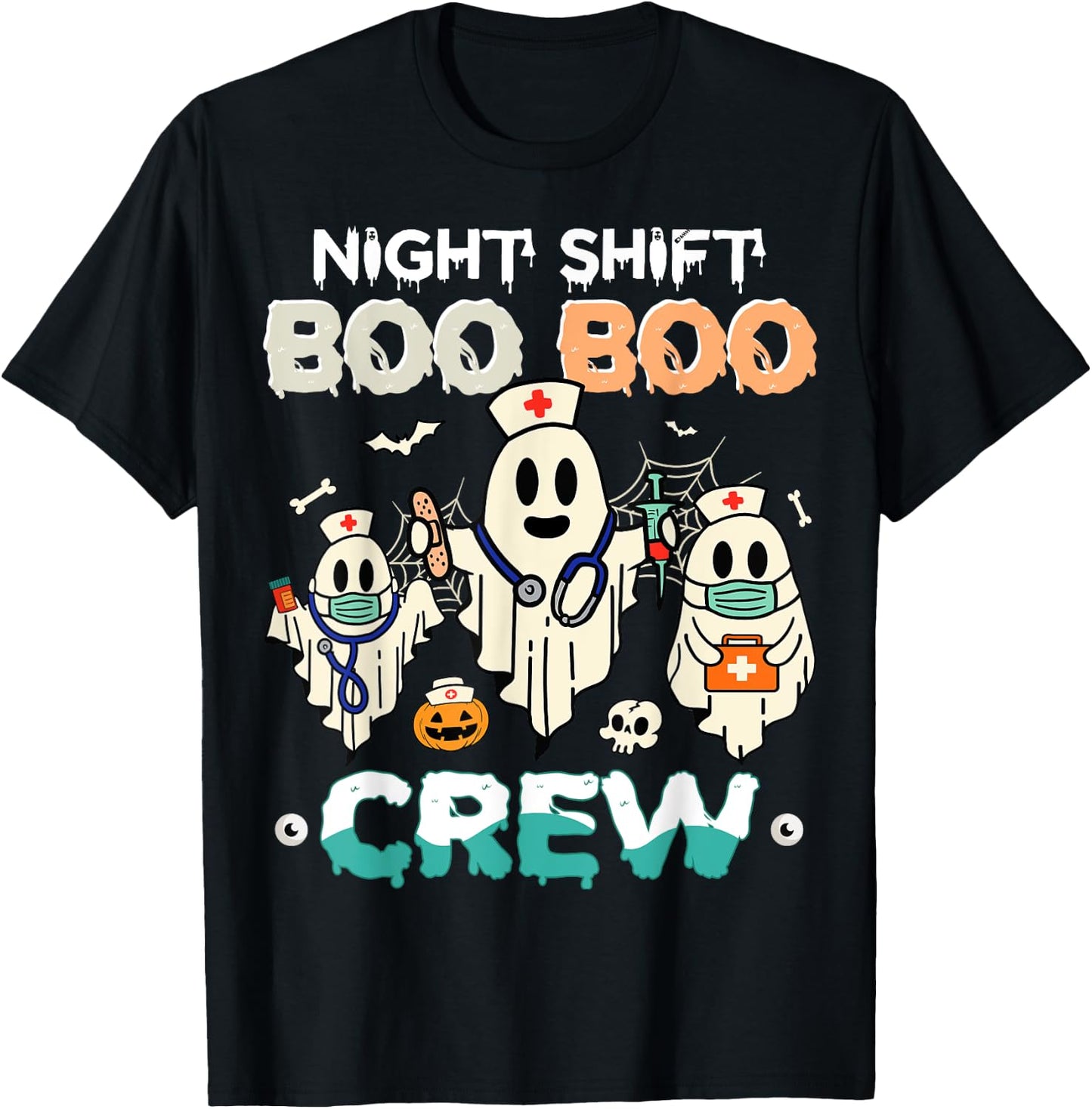 Night Shift Nurse Cute Health Worker Halloween Ghost Nurse T-Shirt - T-Shirt | Black