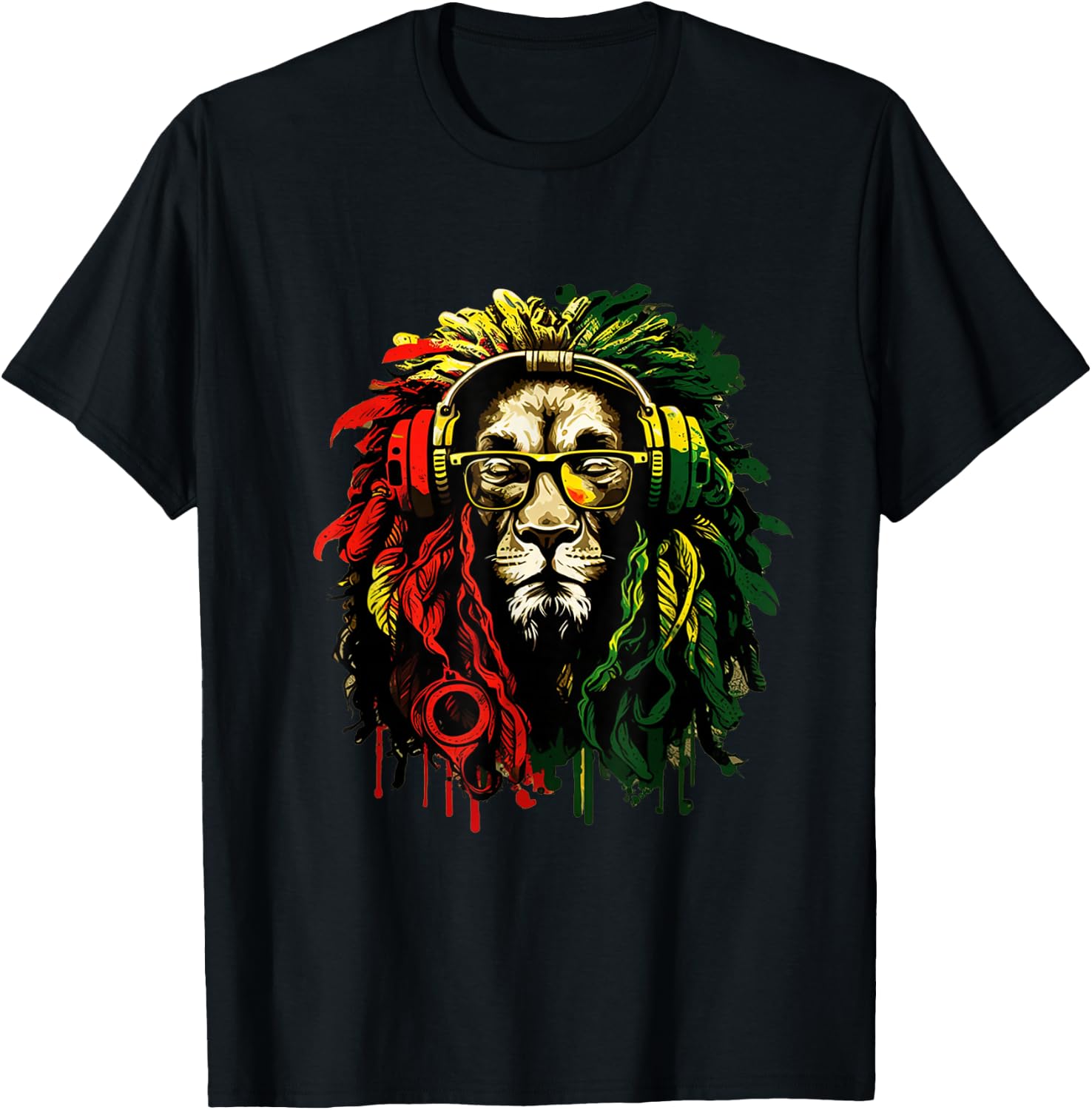 Rasta Reggae Music Headphones Hippie Reggae Lion Of Judah T-Shirt - T-Shirt | Black