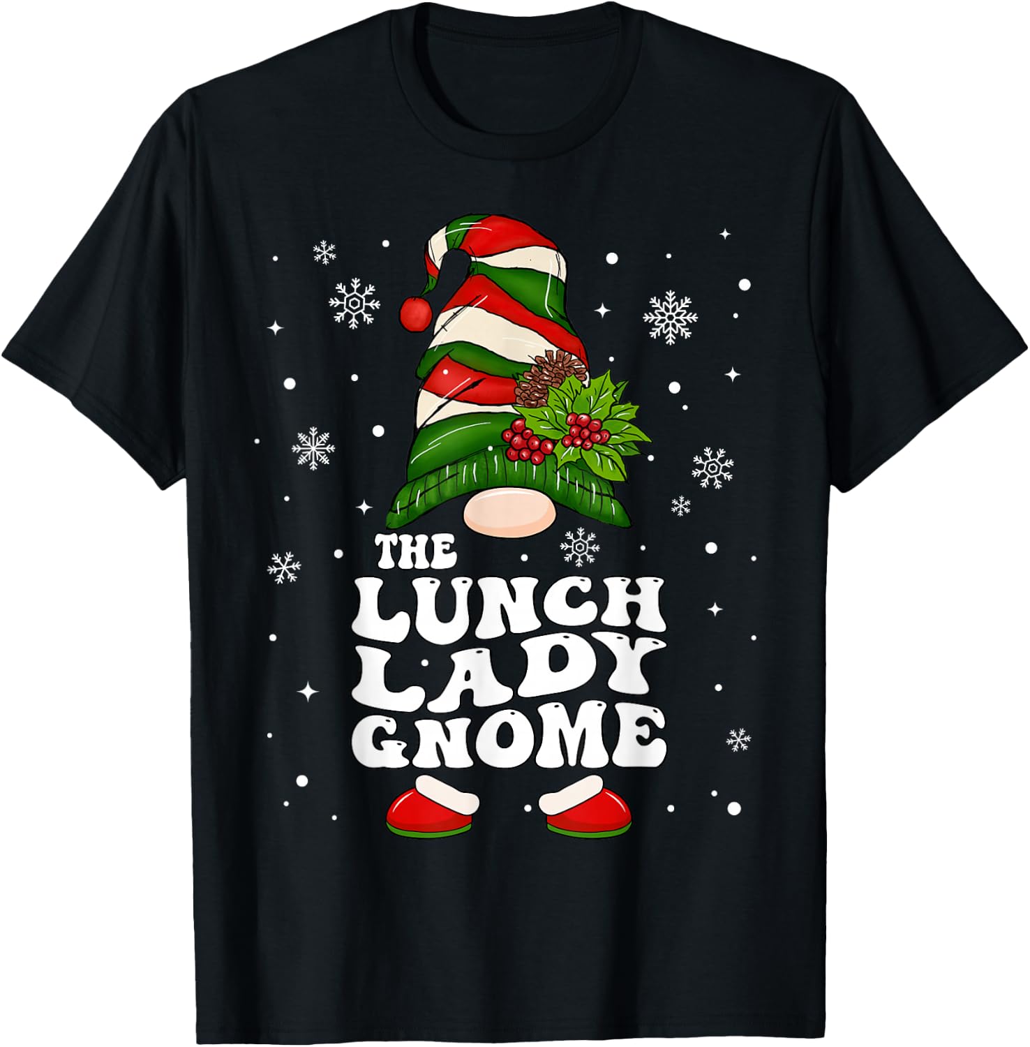 Lunch Lady Gnome Groovy Christmas School Cafeteria Lady T-Shirt - T-Shirt | Black