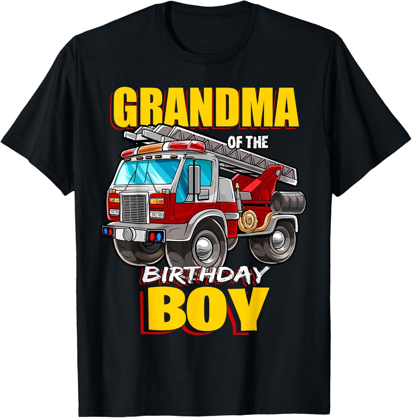 Grandma of Birthday Boy Matching Family Fireman Firetruck T-Shirt - T-Shirt | Black