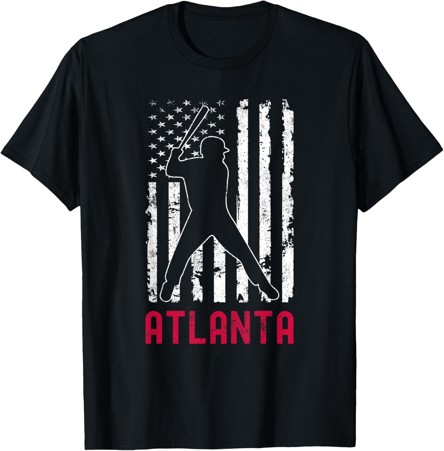 Atlanta American Flag Baseball Weathered T-Shirt - T-Shirt | Black