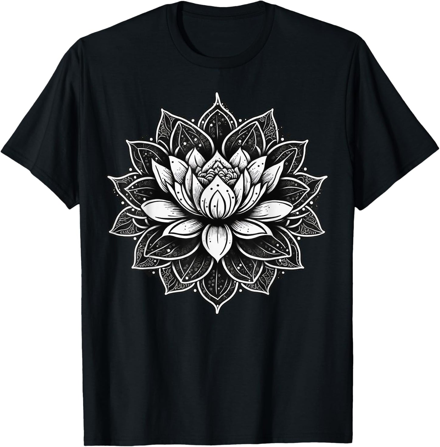 Yoga Meditation Lotus Flower on Mandala Lotus Flower T-Shirt - T-Shirt | Black