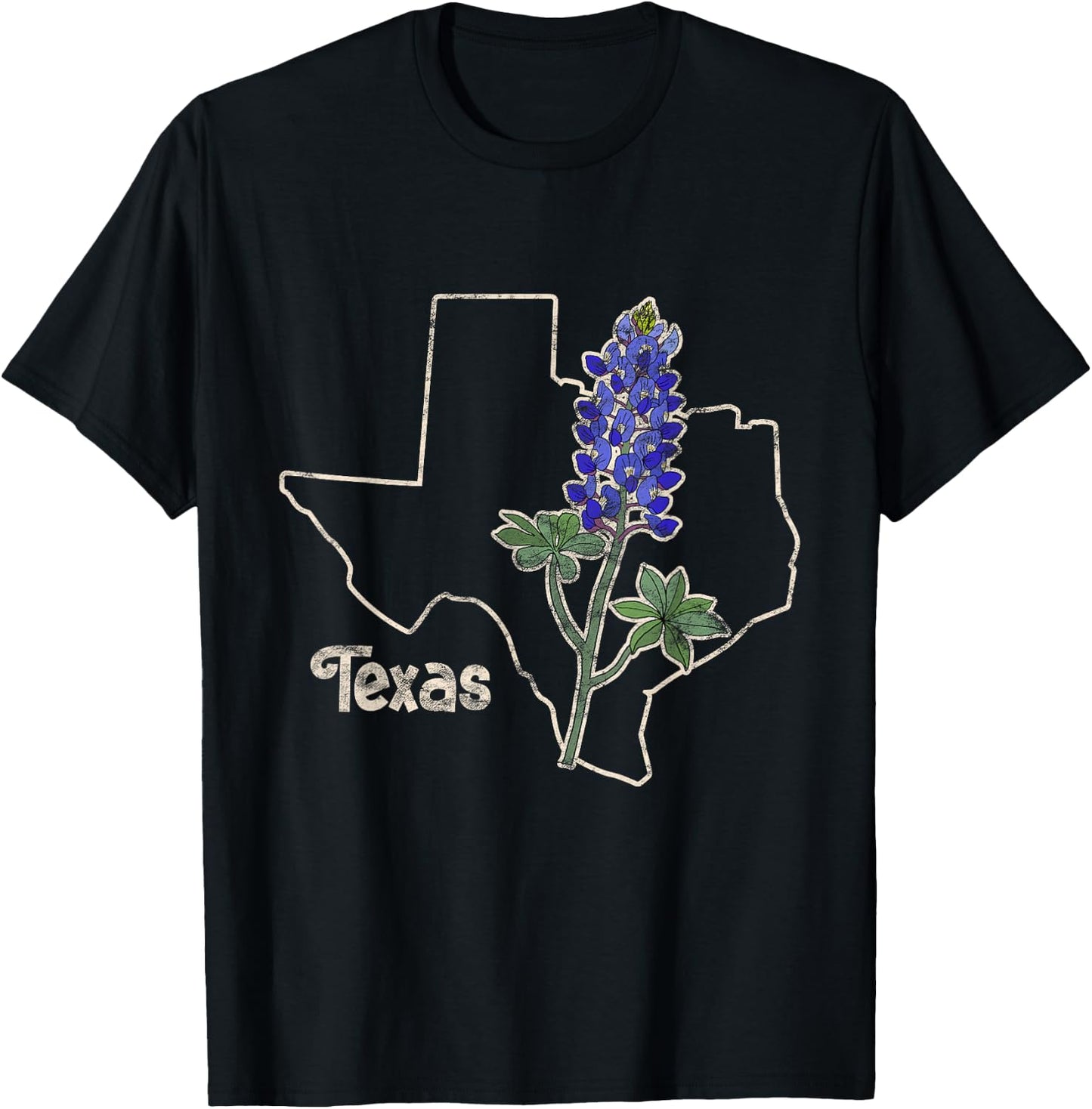 Texas Bluebonnet Flower Wildflower State T-Shirt - T-Shirt | Black