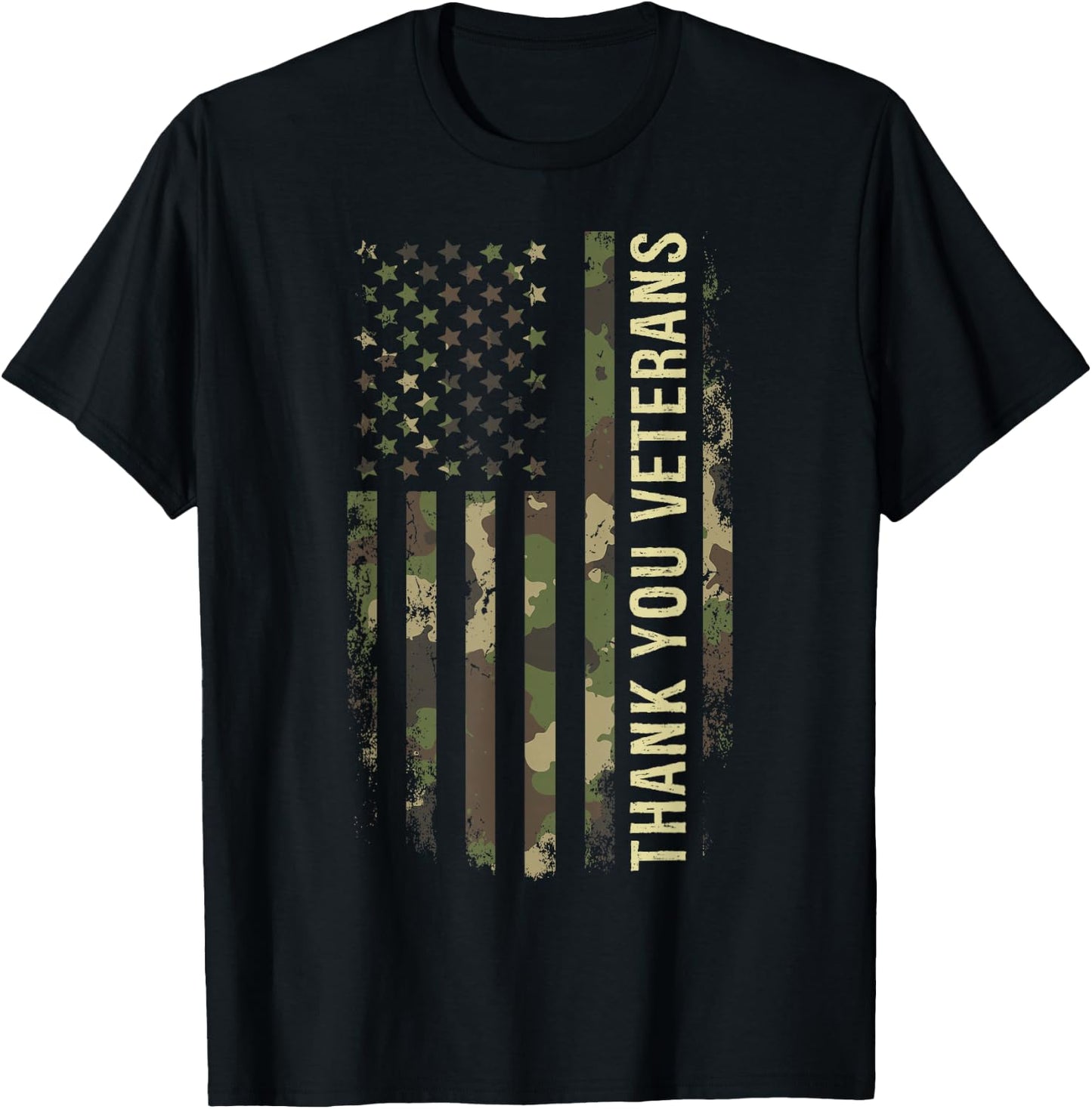Thank You Veterans Camouflage American Flag T-Shirt - T-Shirt | Black