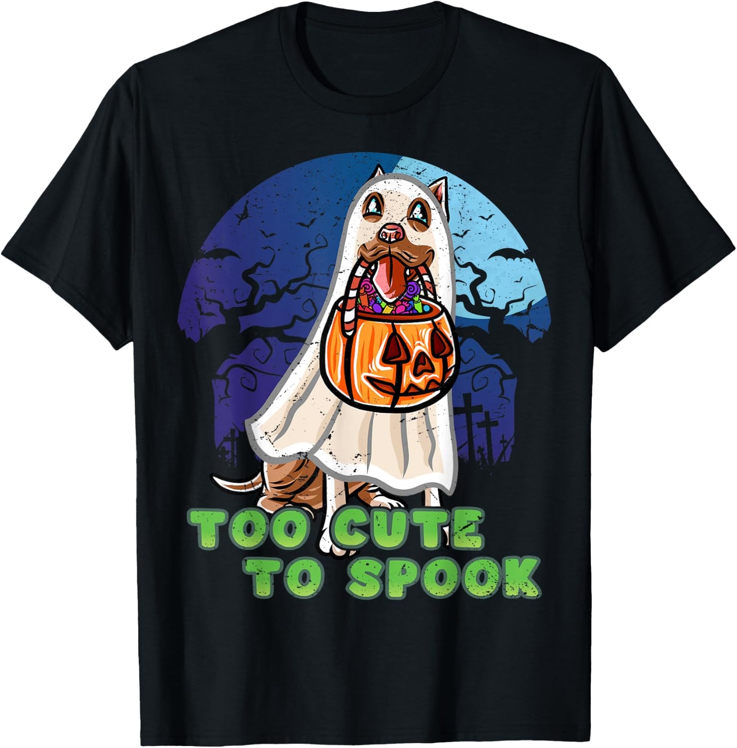 Pitbull Pittie Happy Halloween Costume Ghost T-Shirt - T-Shirt | Black