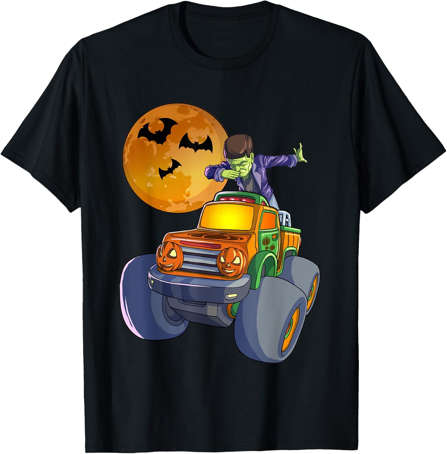 Dabbing Frankenstein Halloween Monster Truck Halloween T-Shirt - T-Shirt | Black