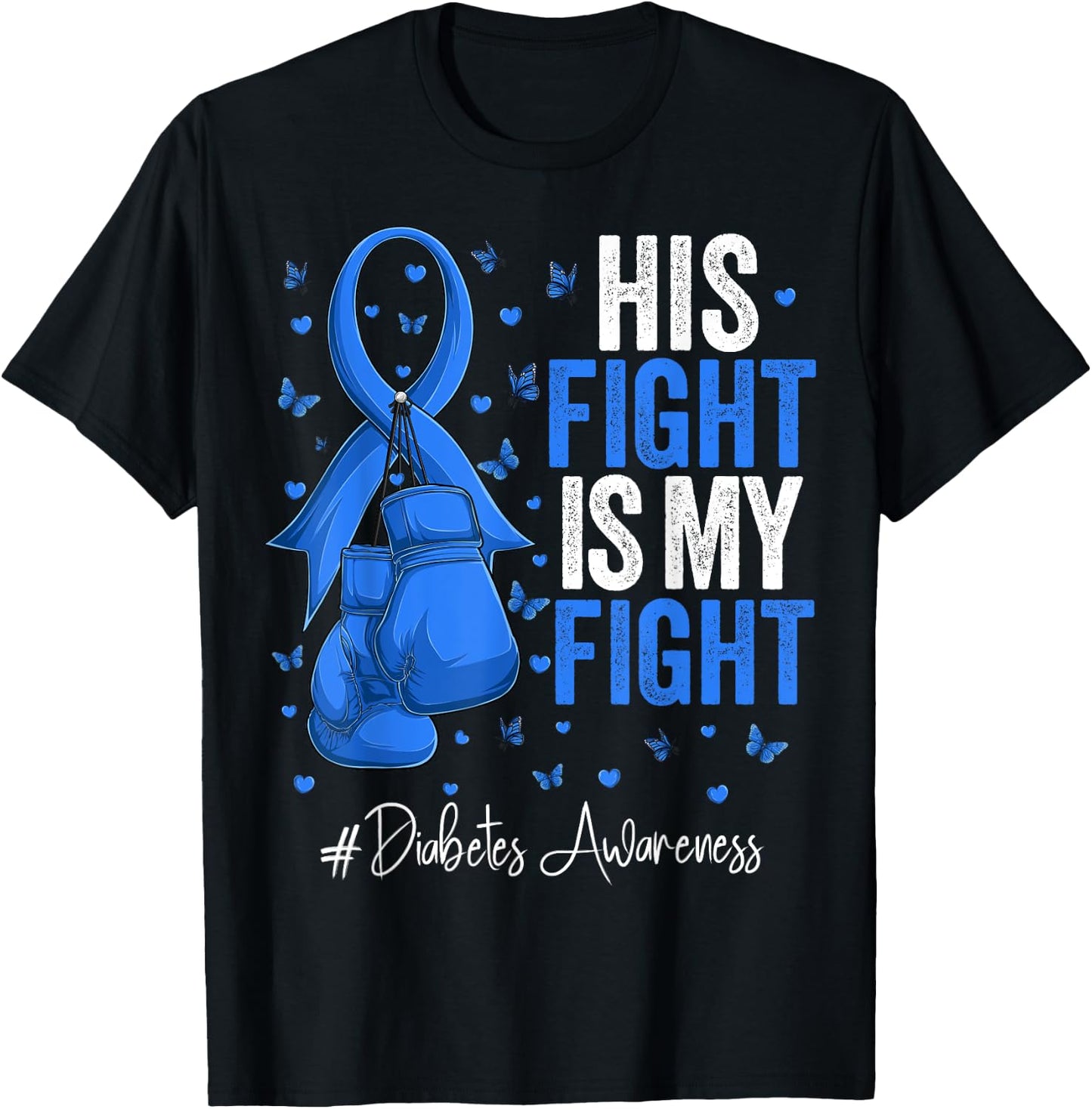 Blue Ribbon Survivor Fighter Diabetes Awareness T-Shirt - T-Shirt | Black