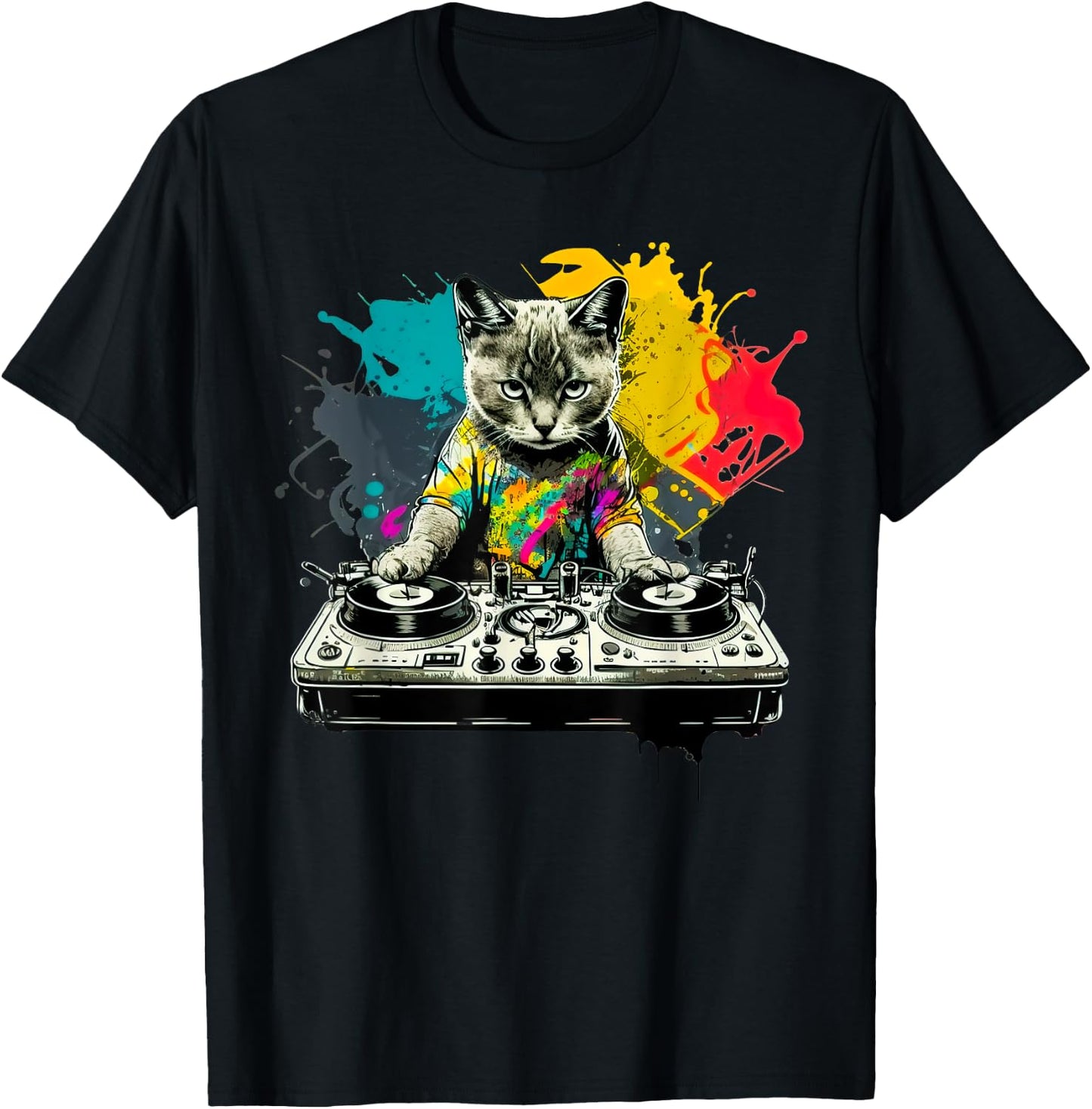 Dj Cat funny house music cat music lover T-Shirt - T-Shirt | Black