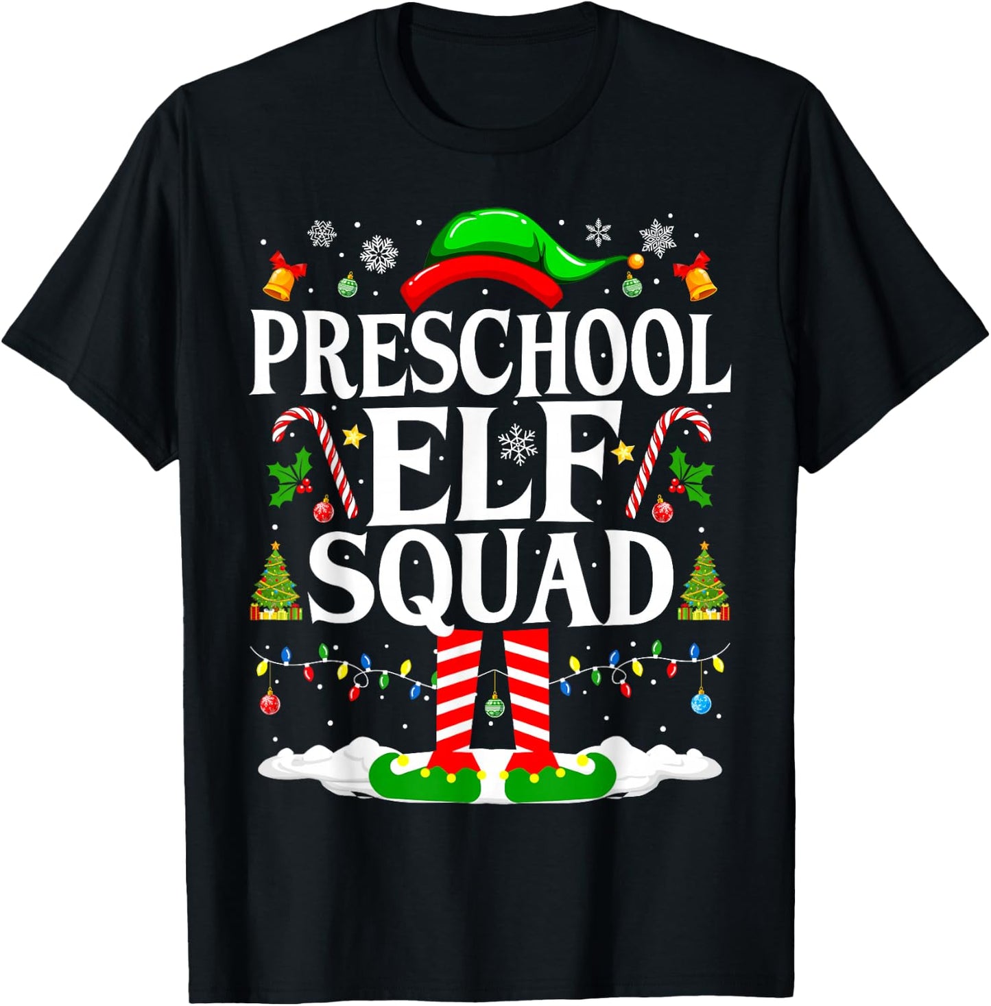 Preschool Elf Squad Xmas Funny Christmas Preschool Teacher T-Shirt - T-Shirt | Black