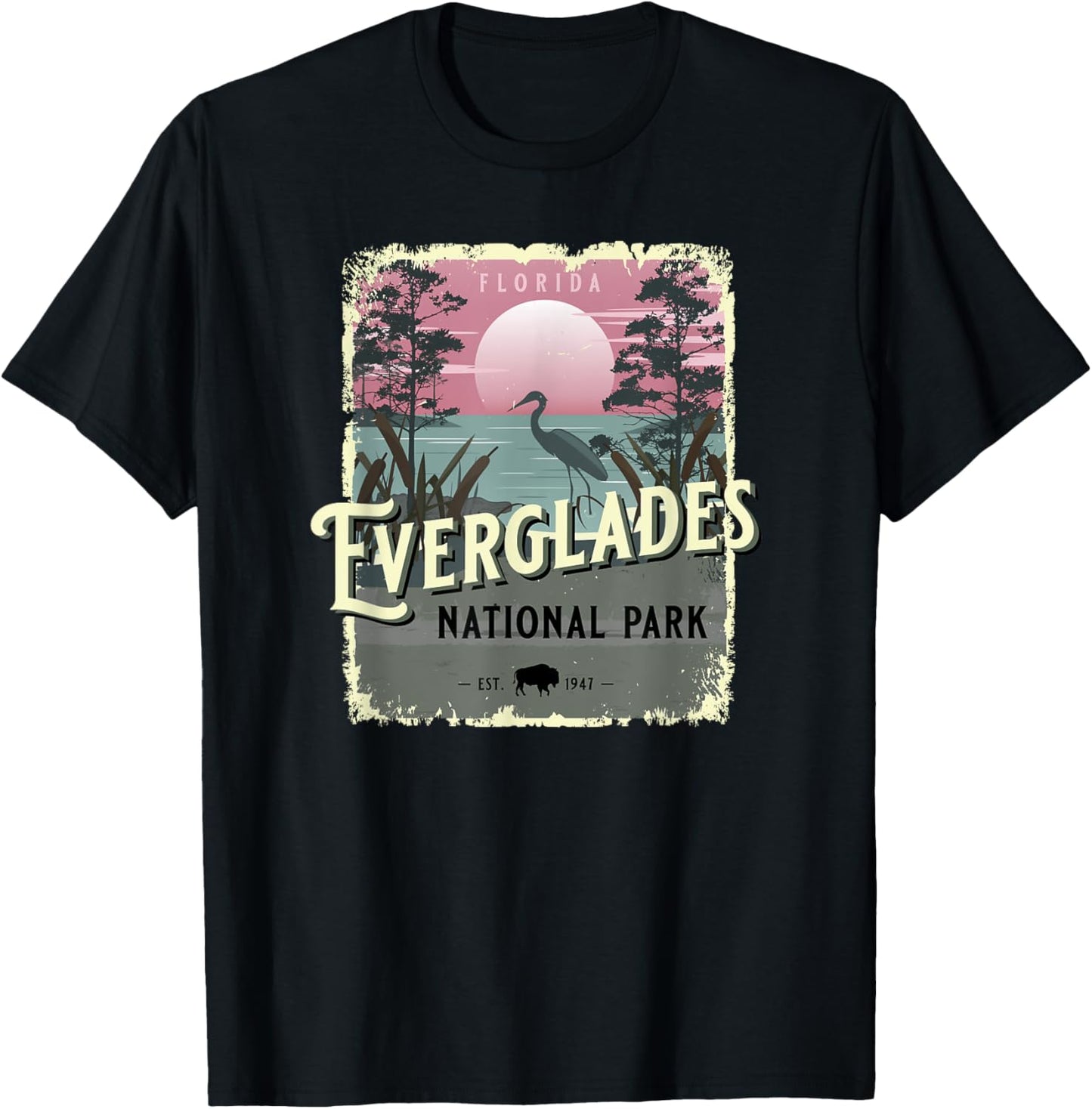 Everglades National Park Florida Vintage Travel Poster Style T-Shirt - T-Shirt | Black