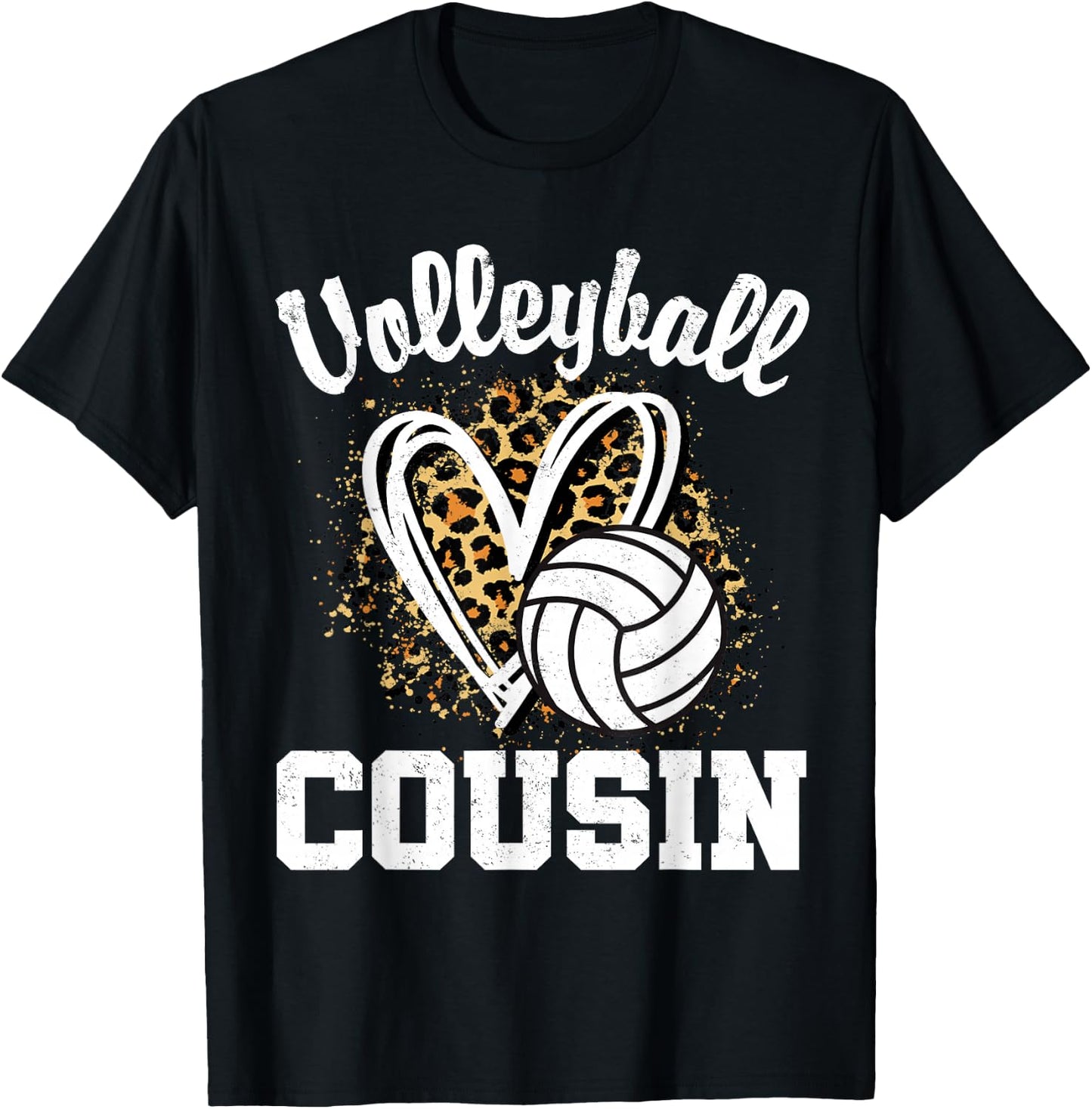 Volleyball Cousin Leopard Heart T-Shirt - T-Shirt | Black