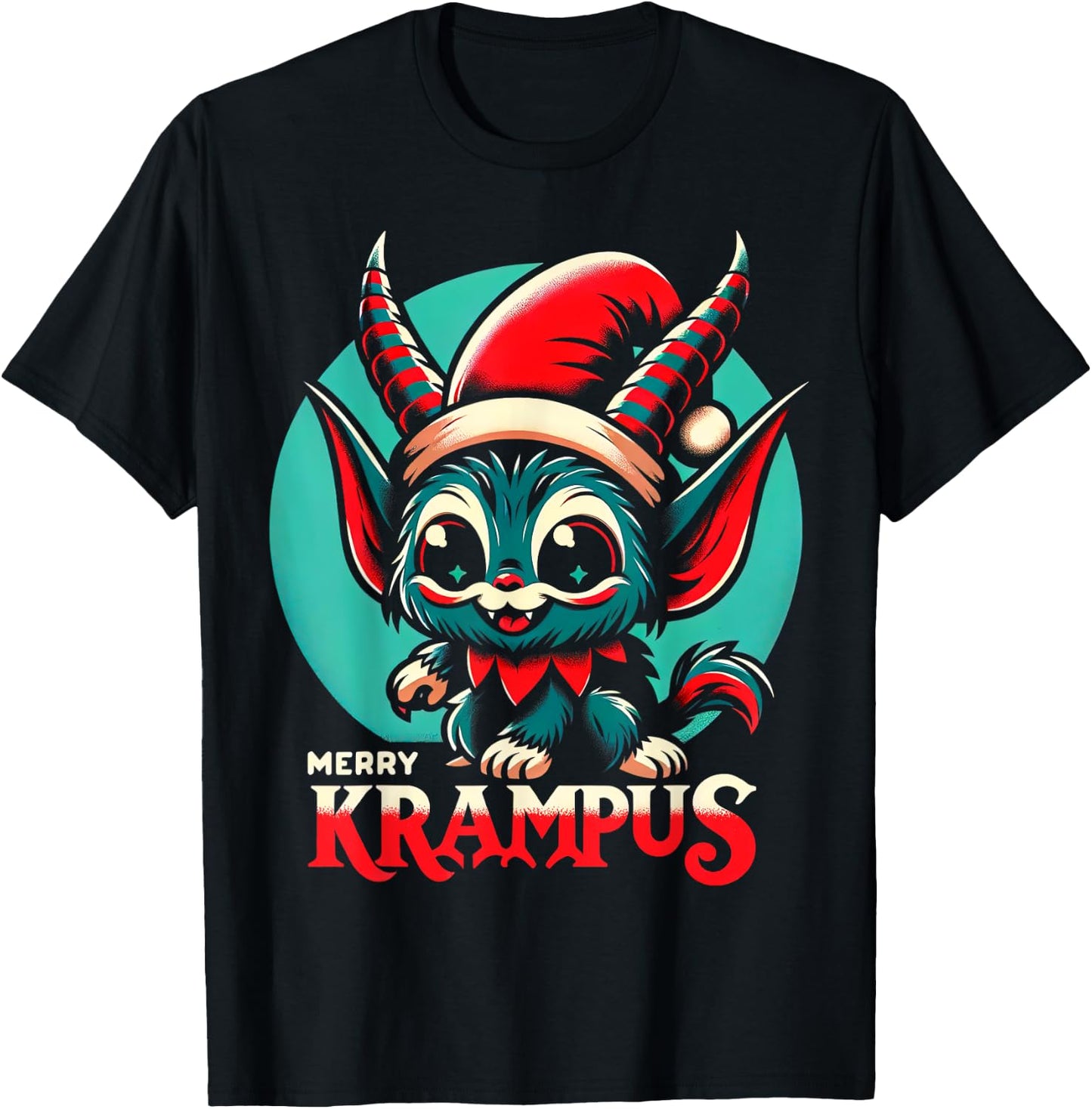 Cute Merry Krampus Christmas Holiday 30’s retro cartoon T-Shirt - T-Shirt | Black