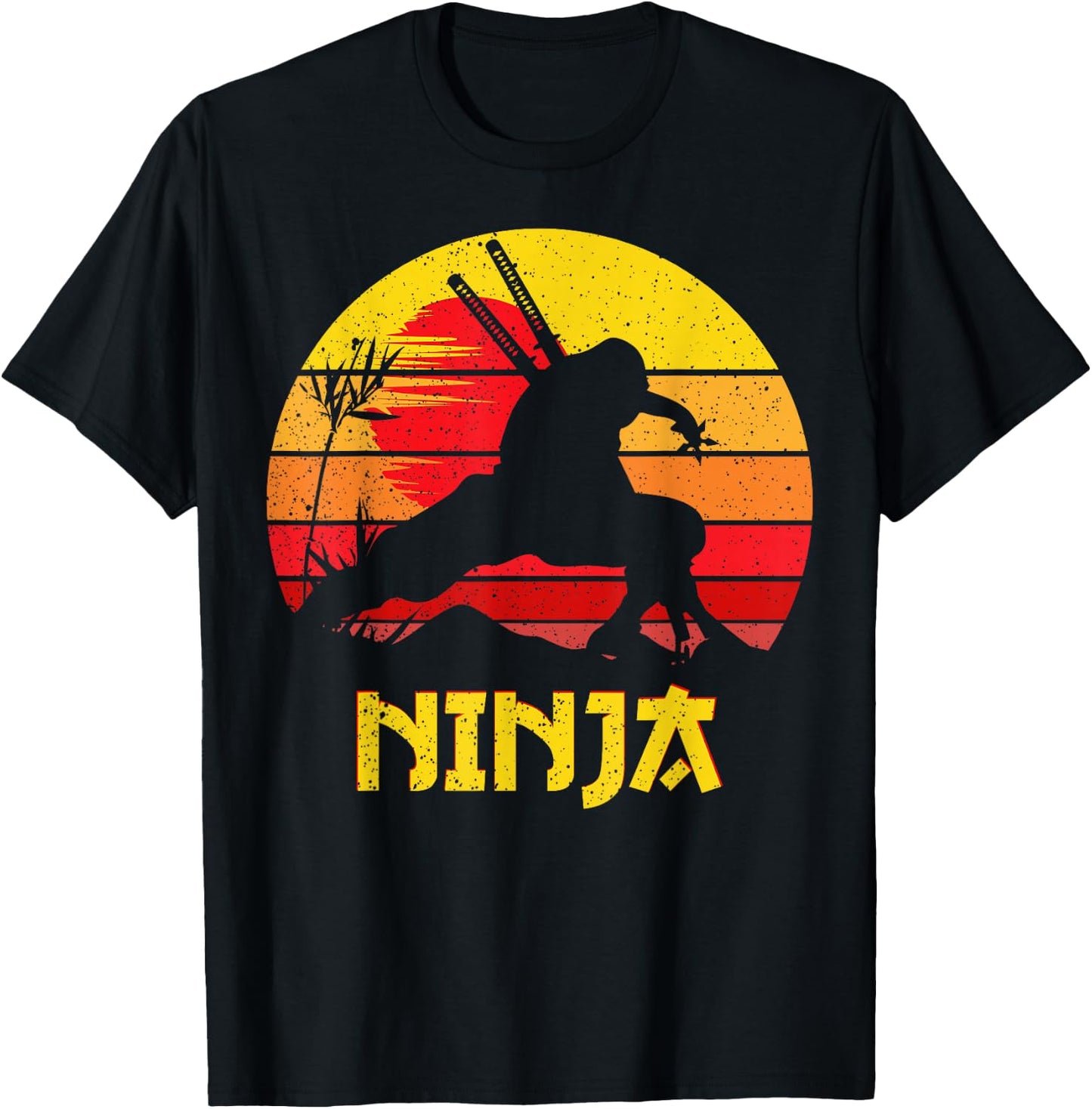 Ninja Vintage Shadow Warrior with Ninja Swords Ninjas T-Shirt - T-Shirt | Black