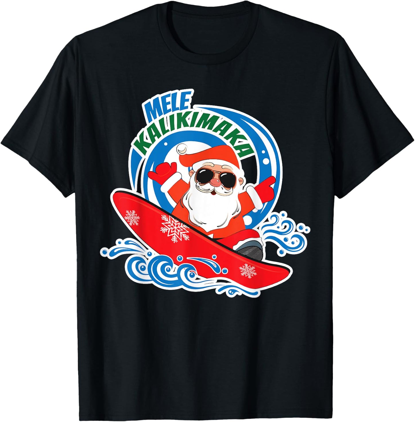 Mele Kalikimaka Hawaiian Christmas In July Surfing Santa T-Shirt - T-Shirt | Black