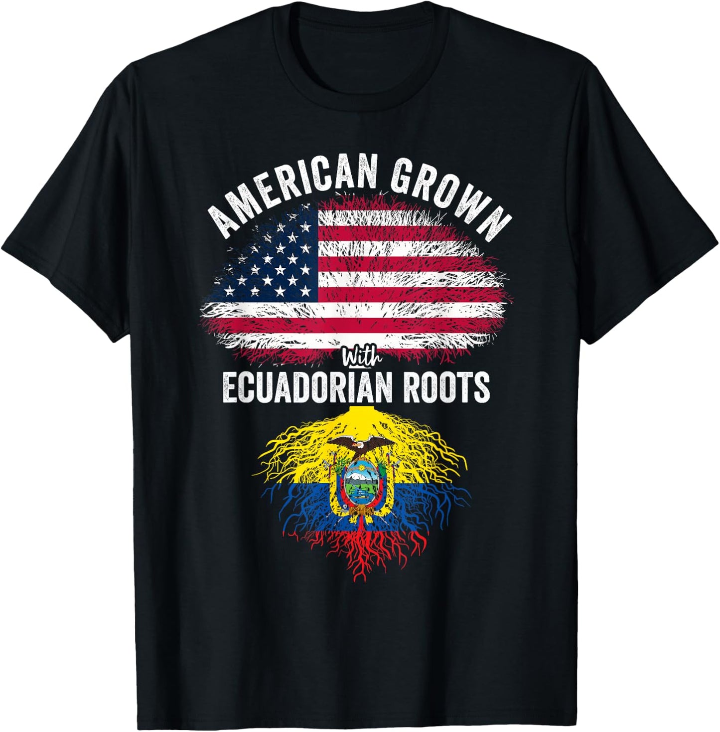American Grown With Ecuadorian Roots USA Ecuador Flag T-Shirt - T-Shirt | Black