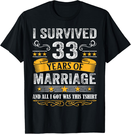 33rd Wedding Anniversary shirt Couples Husband Wife 33 Years T-Shirt - T-Shirt | Black