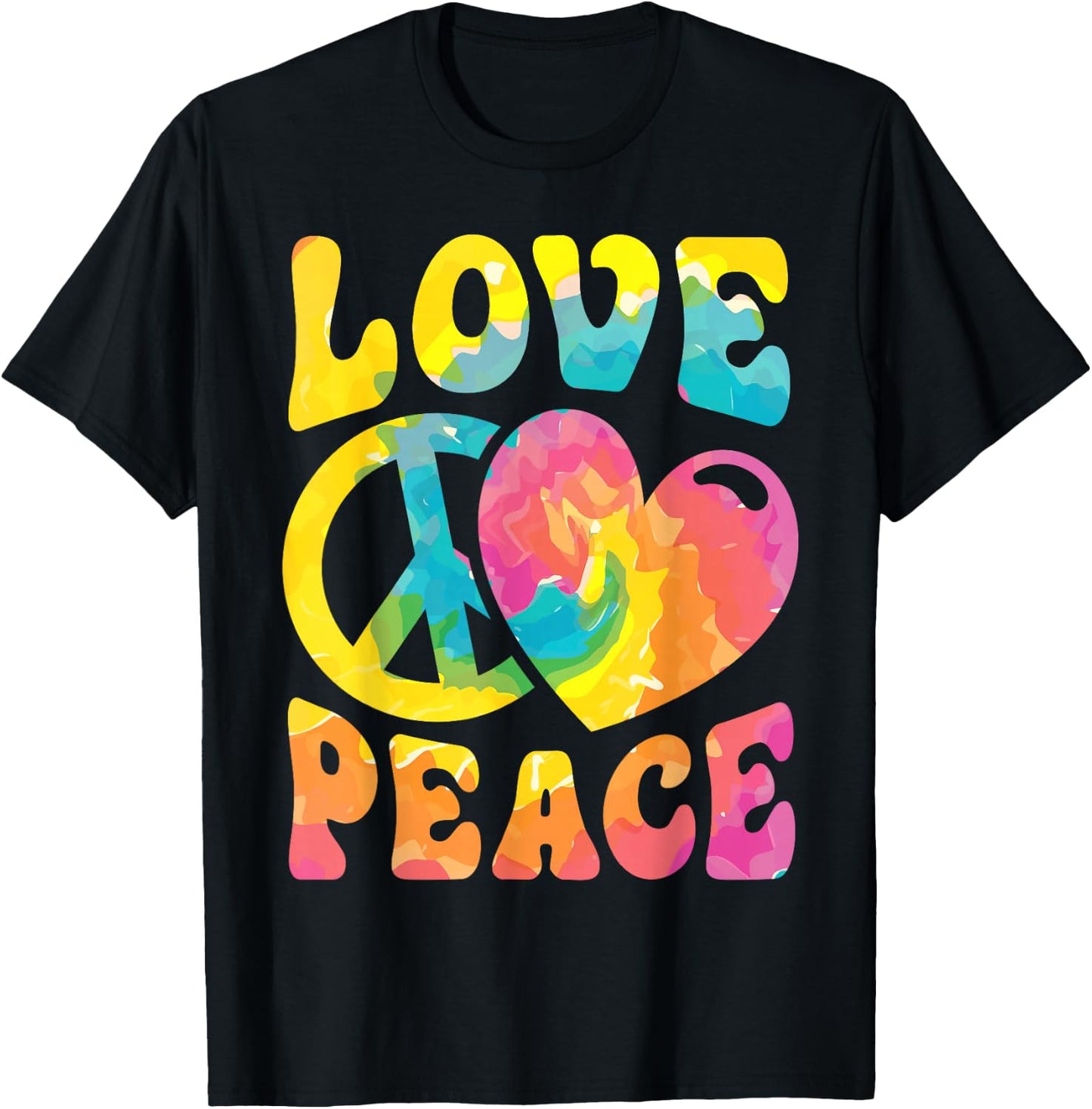 Hippie Women Men Love Peace Sign Heart Tie Dye Retro Groovy T-Shirt - T-Shirt | Black