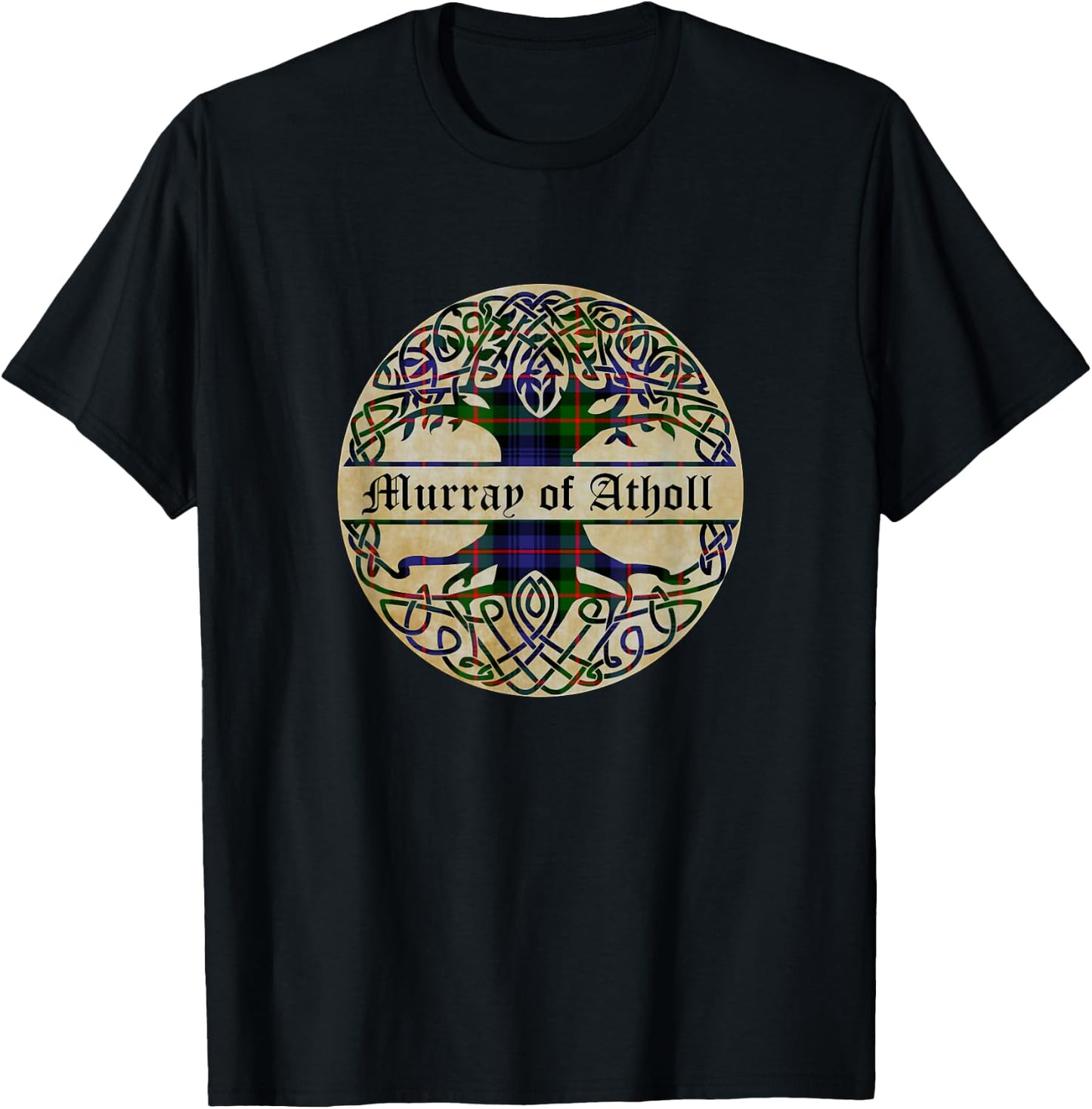 Murray of Atholl Clan Tartan Tree of Life Scottish Surname T-Shirt - T-Shirt | Black