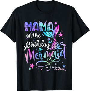 Mama Of The Birthday Mermaid Matching Family Party Mother's T-Shirt - T-Shirt | Black