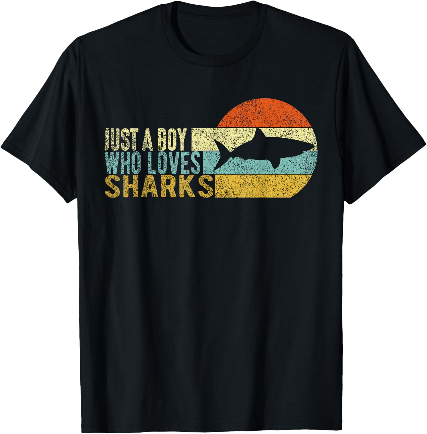 Just A Boy Who Loves Sharks Lover Funny Shark Retro T-Shirt - T-Shirt | Black