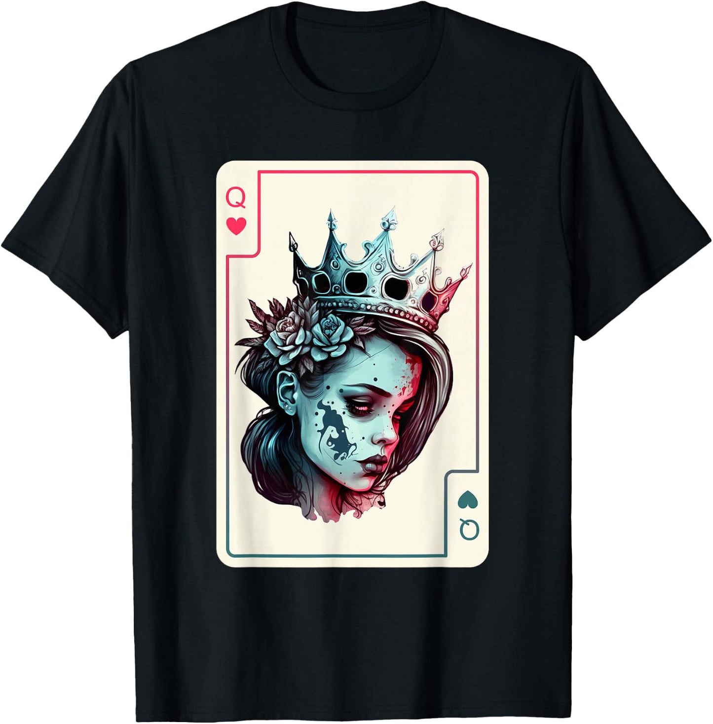 Queen of Hearts Gothic Poker Card Game Halloween Creepy T-Shirt - T-Shirt | Black