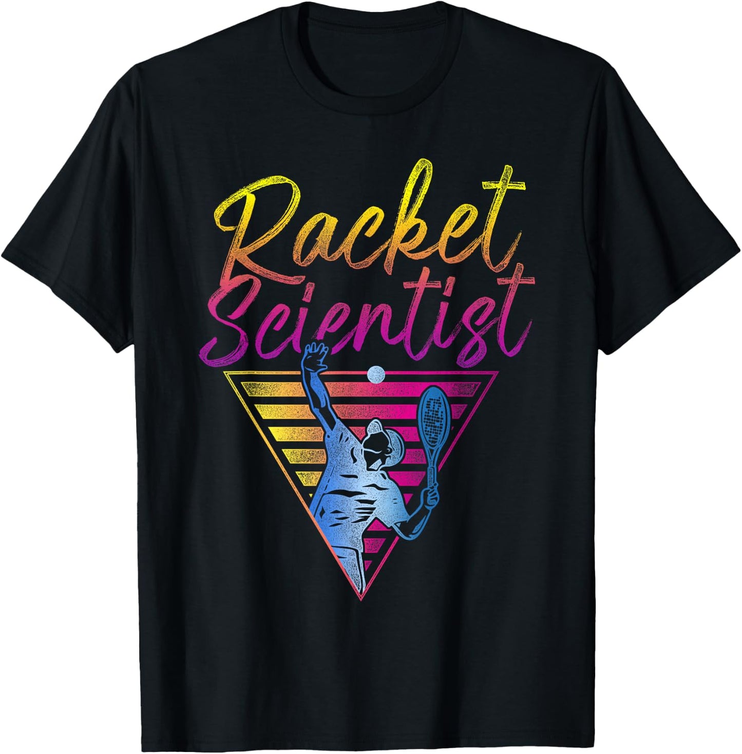 Funny Tennis Player Racket 80s 90s Retro Vintage Pun Racket T-Shirt - T-Shirt | Black