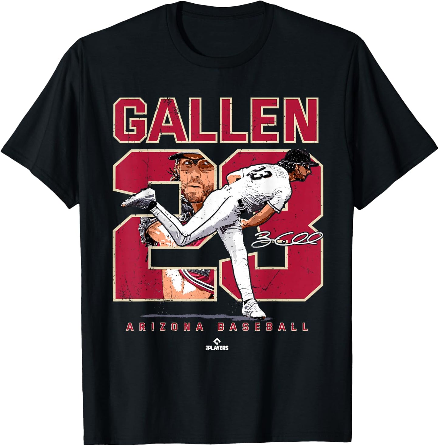 Number and Portrait Zac Gallen Arizona MLBPA T-Shirt - T-Shirt | Black