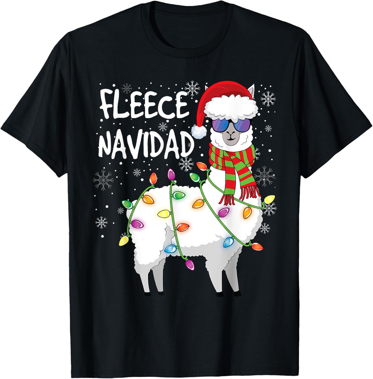 Fleece Feliz Navidad Shirt Llama Christmas T-Shirt - T-Shirt | Black