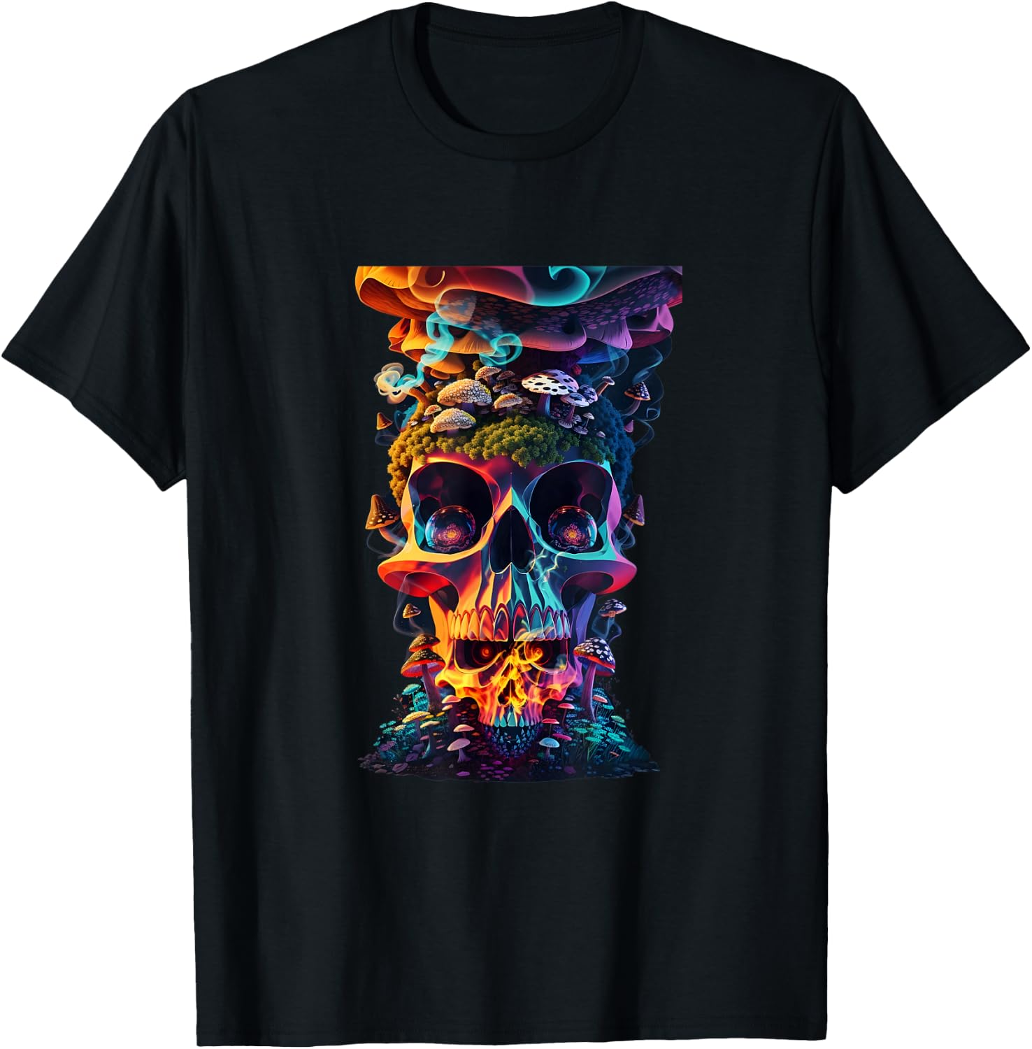 Goblincore Aesthetic Grunge Fungi Mushroom Skull T-Shirt - T-Shirt | Black