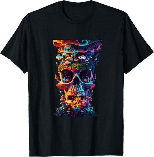 Goblincore Aesthetic Grunge Fungi Mushroom Skull T-Shirt - T-Shirt | Black