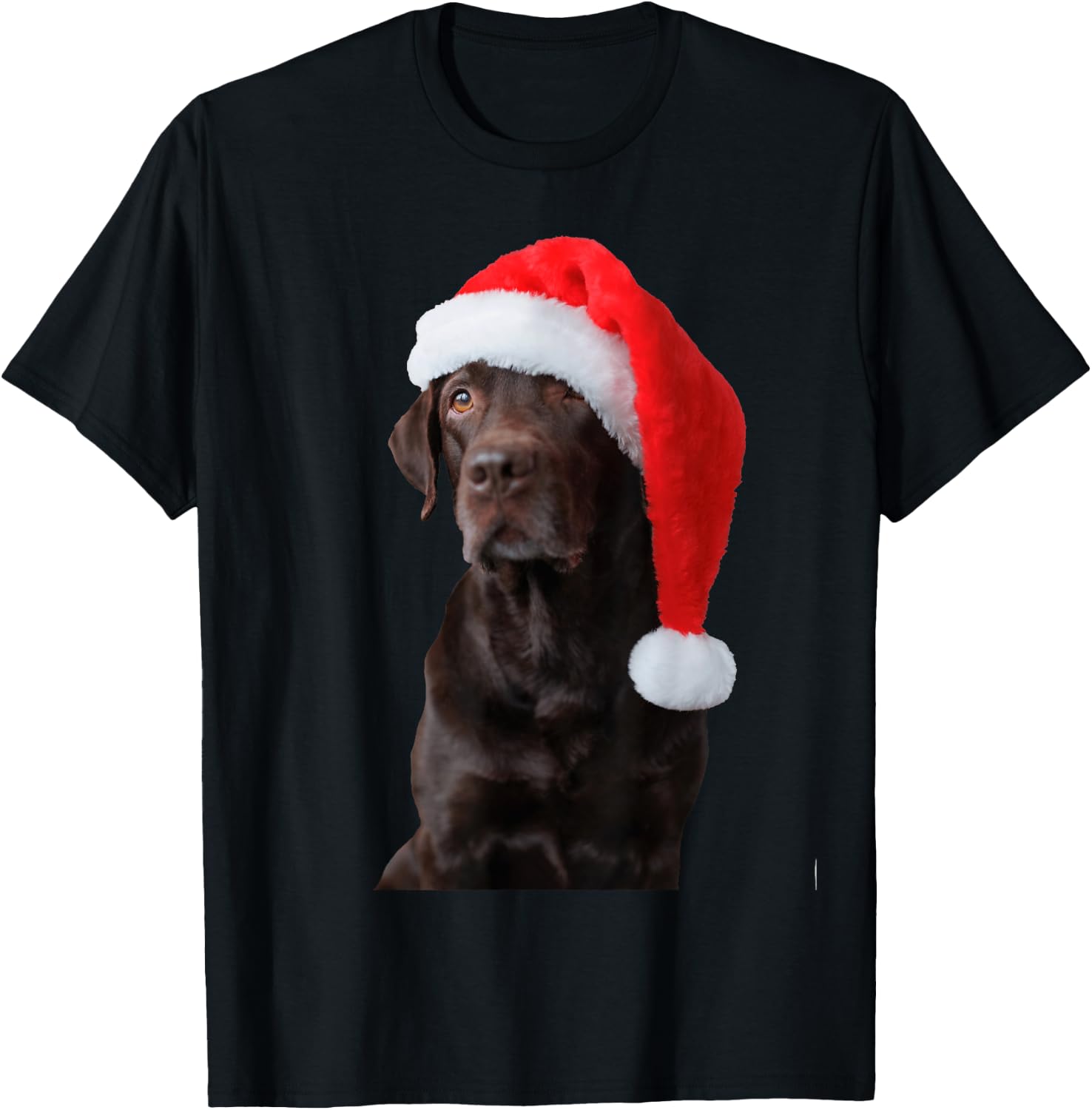 Chocolate Lab Dog Portrait Santa Hat Cute Christmas Labrador T-Shirt - T-Shirt | Black