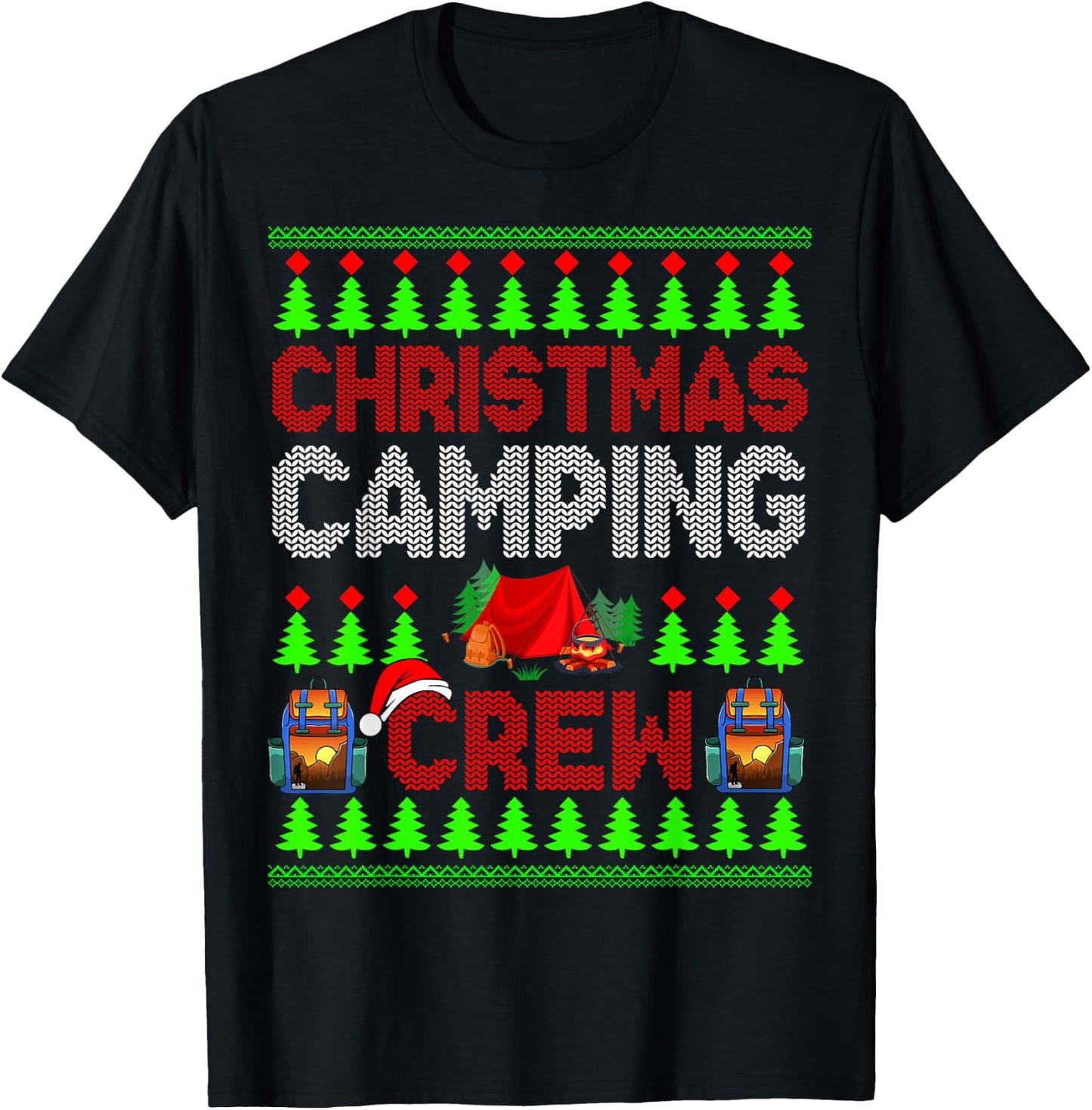 Christmas Camping Crew Xmas Sweater Santa Camper Camping T-Shirt - T-Shirt | Black