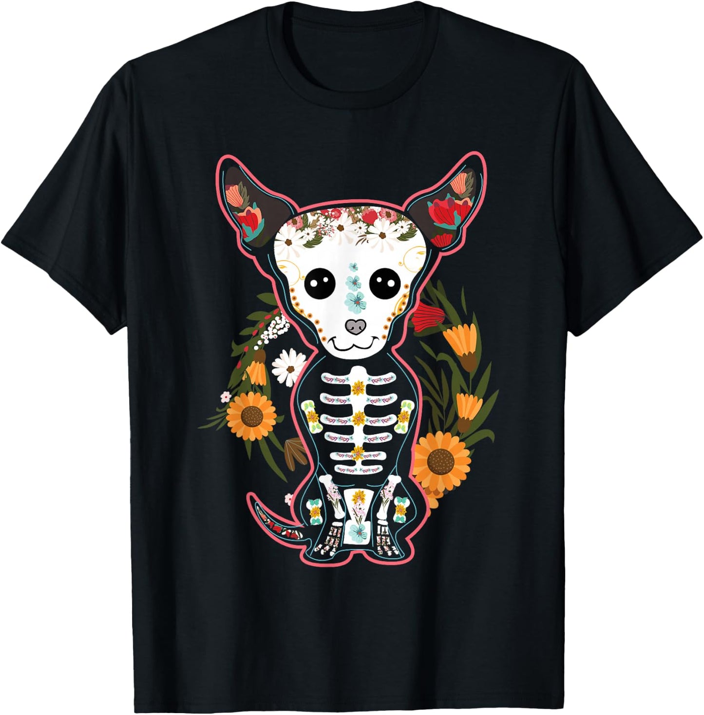 Souls Day Muertos Day Of Dead Sugar Skull Chihuahua Dog Women Kids T-Shirt - T-Shirt | Black
