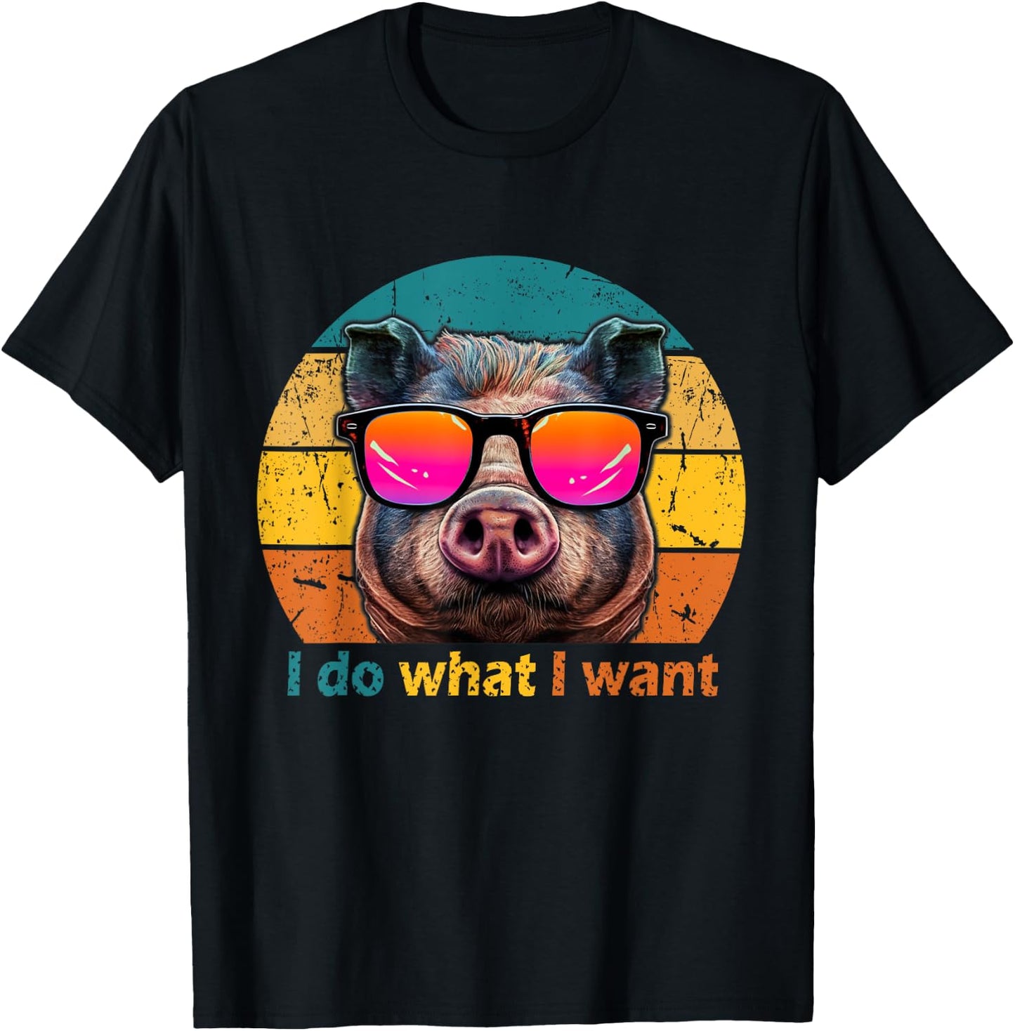 Funny Retro 70s 80s 90s Pot-Bellied Pig i do what i want Pig T-Shirt - T-Shirt | Black