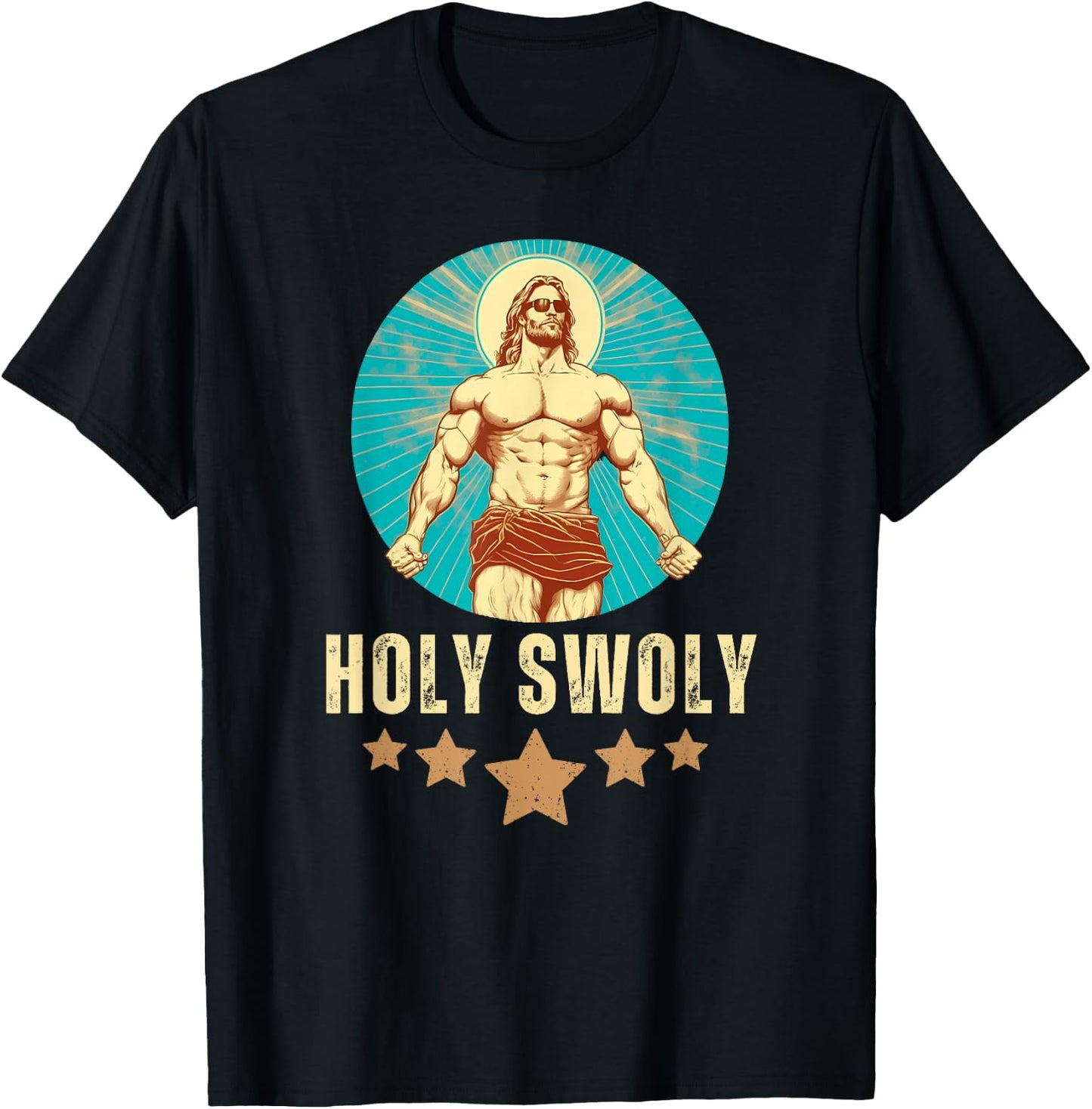 Bodybuilding Jesus Fitness Holy Swoly Funny Gym T-Shirt - T-Shirt | Black