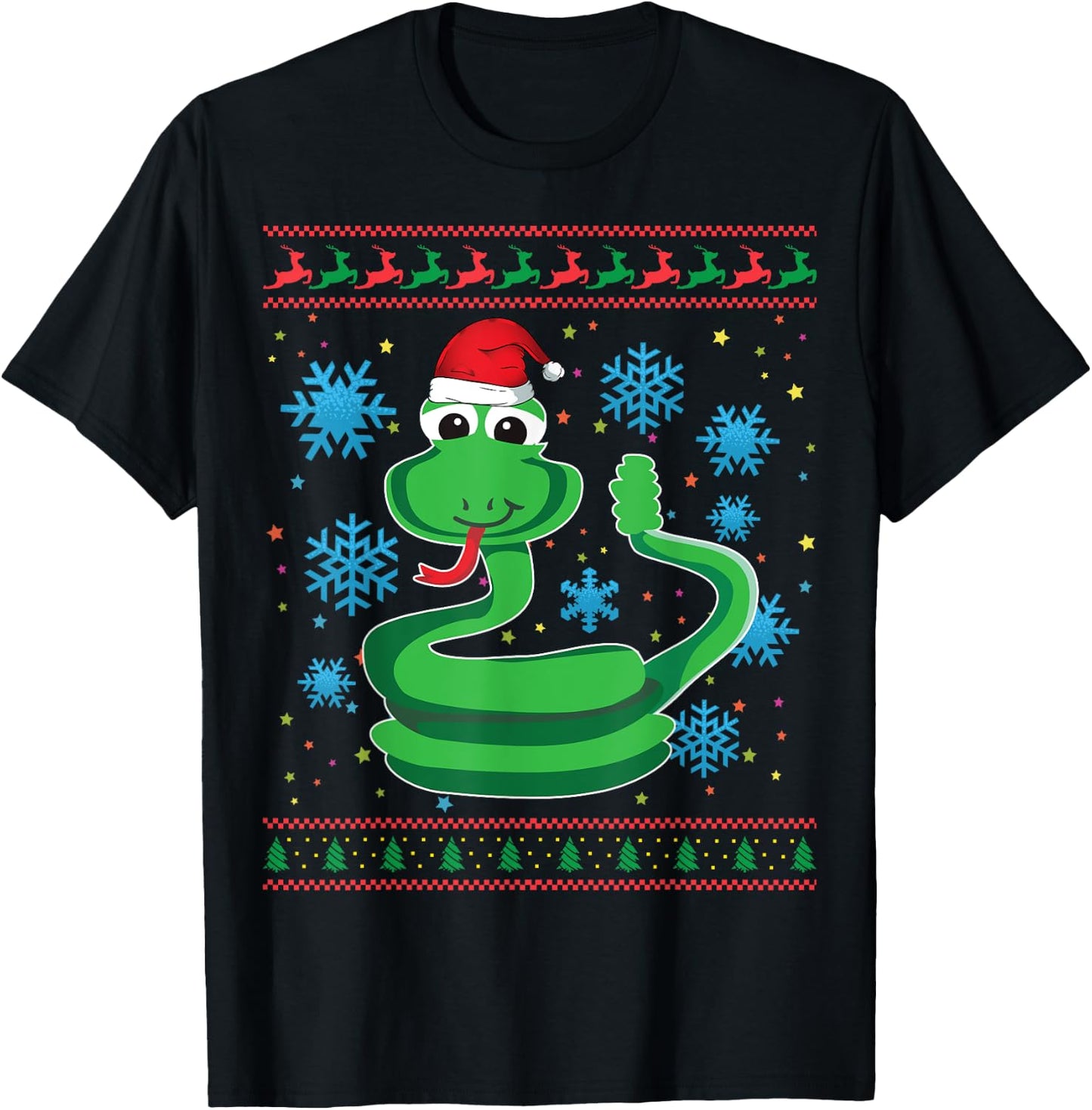 Rattlesnake Ugly Christmas Gift Funny Snake X-Mas Santa Hat T-Shirt - T-Shirt | Black