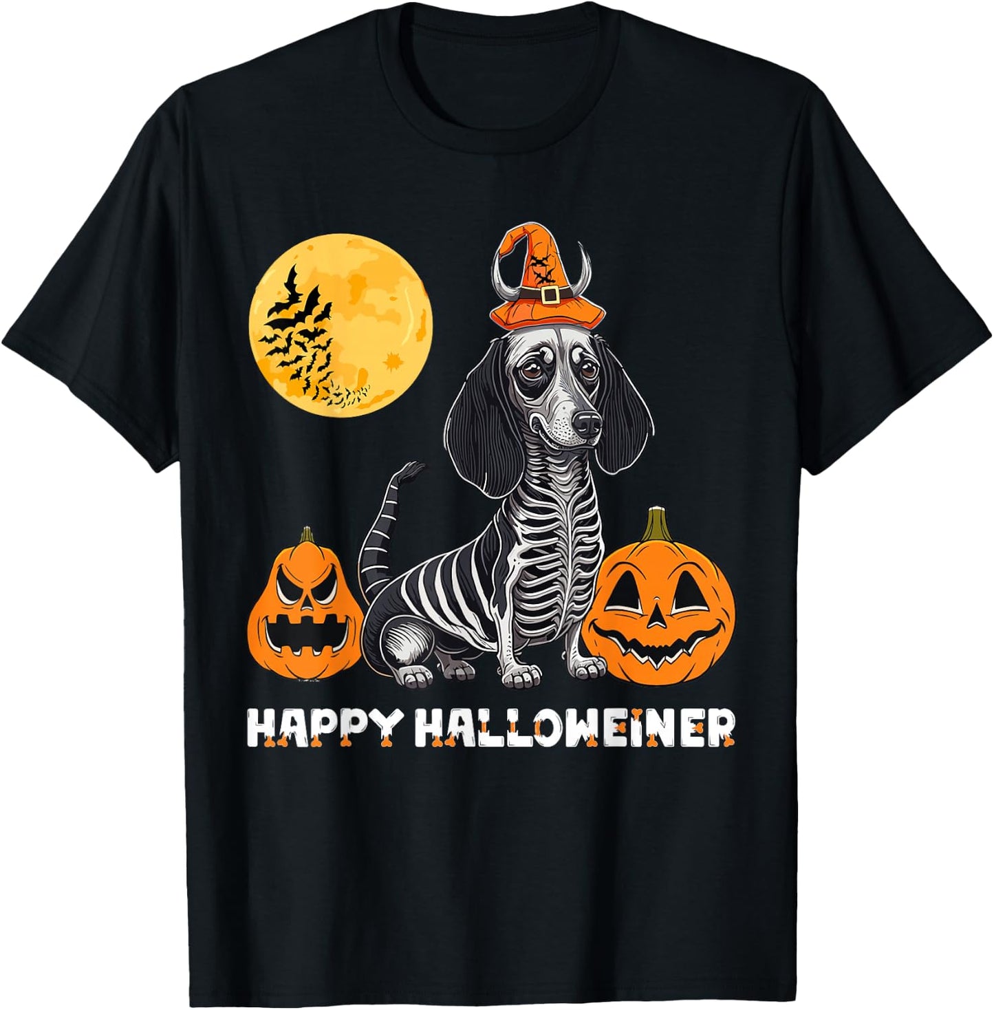 Dachshund Happy Halloweiner Funny Halloween Dogs Lover T-Shirt - T-Shirt | Black