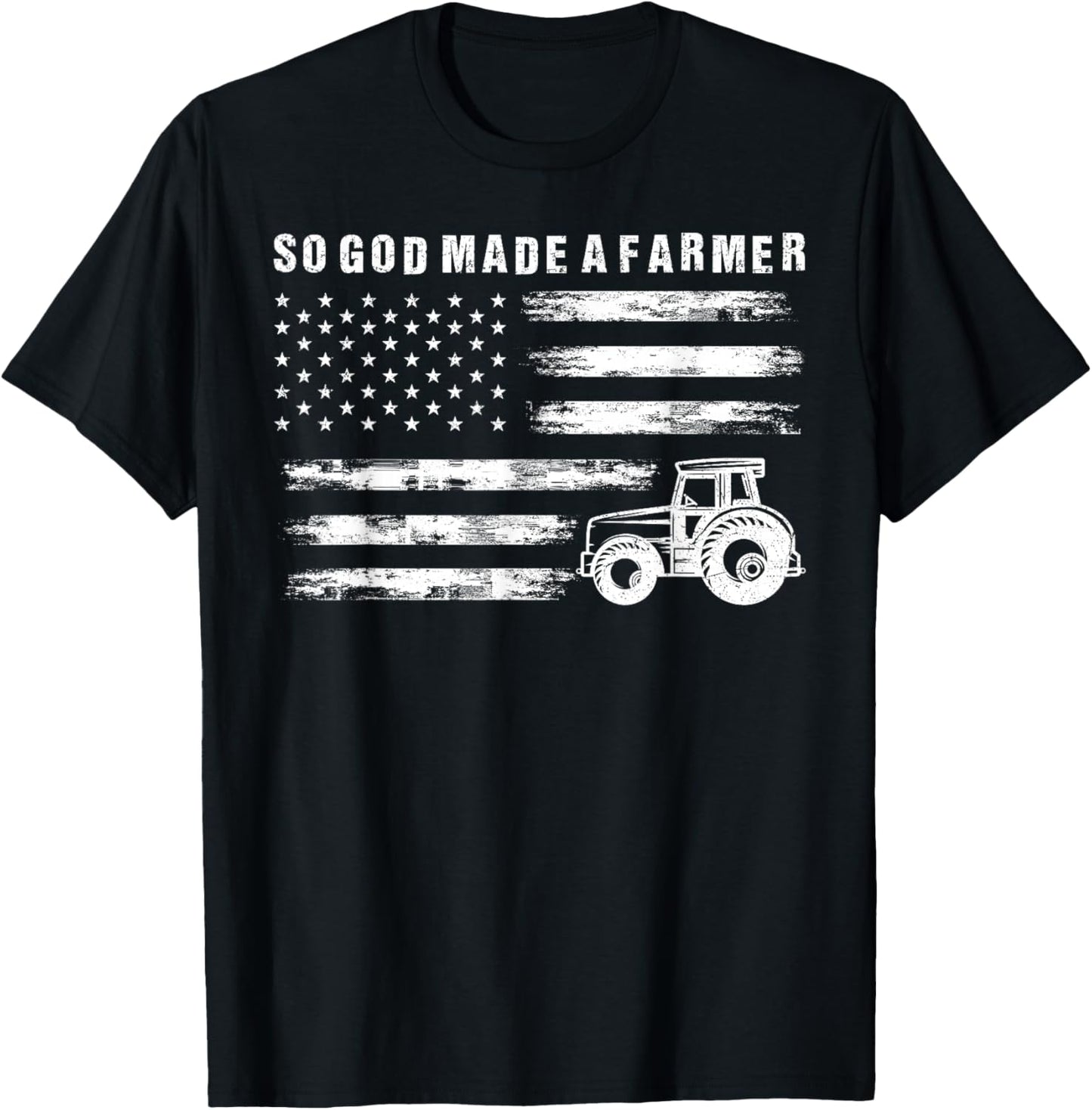 So God Made A Farmer Retro American Flag Tractor T-Shirt - T-Shirt | Black