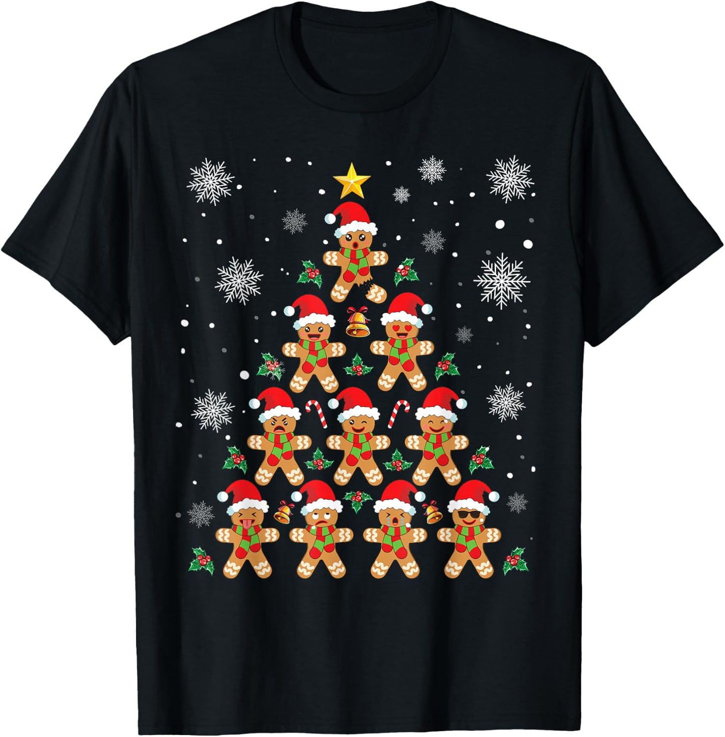Funny Gingerbread Man Christmas Outfits Co. Funny Gingerbread Christmas Tree - -Adults, Kids - Black - Short Sleeve - - Classic Fit - Cotton, Polyester - Machine Wash T-Shirt - T-Shirt | Black